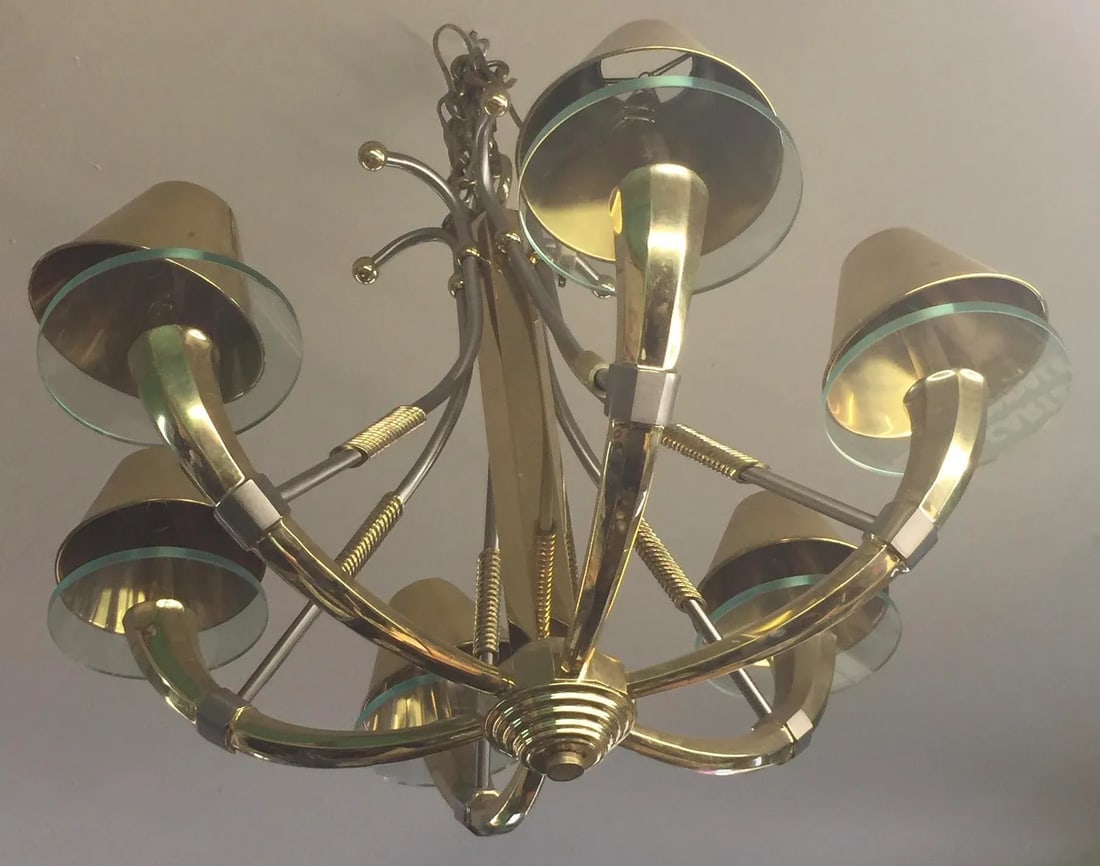 Modern Brass and Glass Chandelier - 10