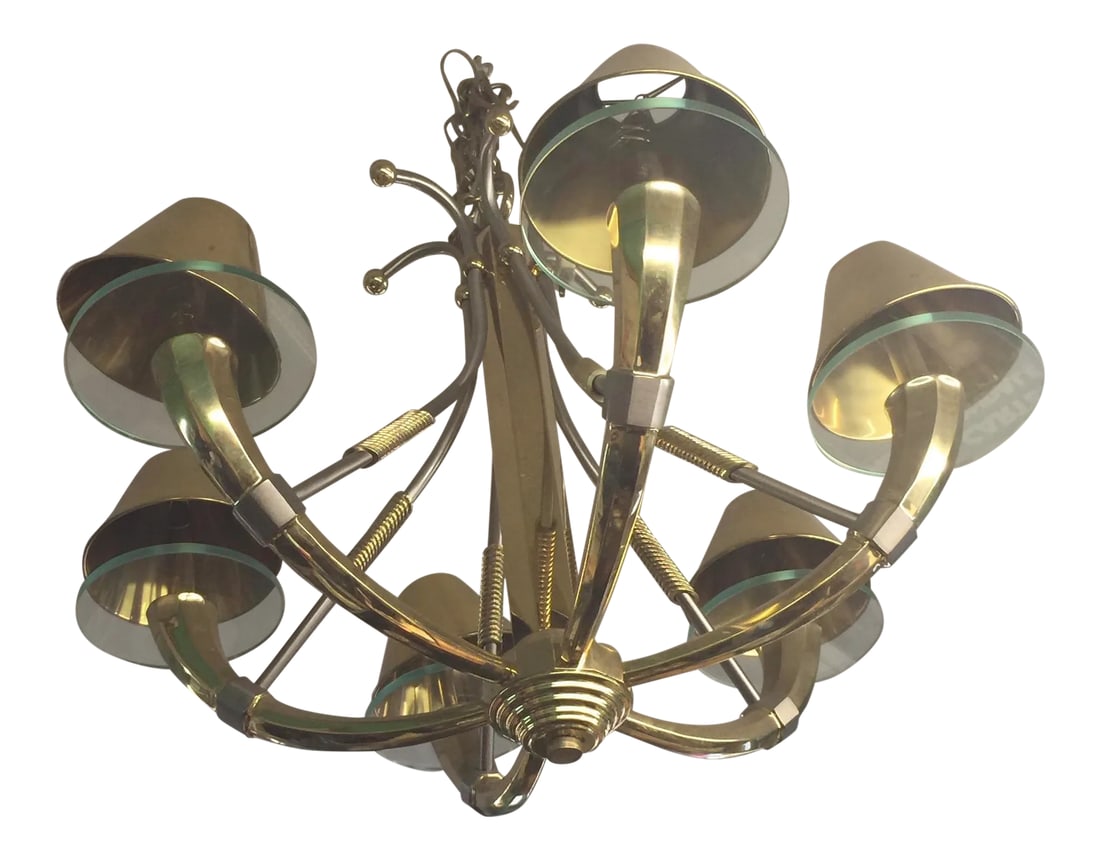 Modern Brass and Glass Chandelier (1 of 10)