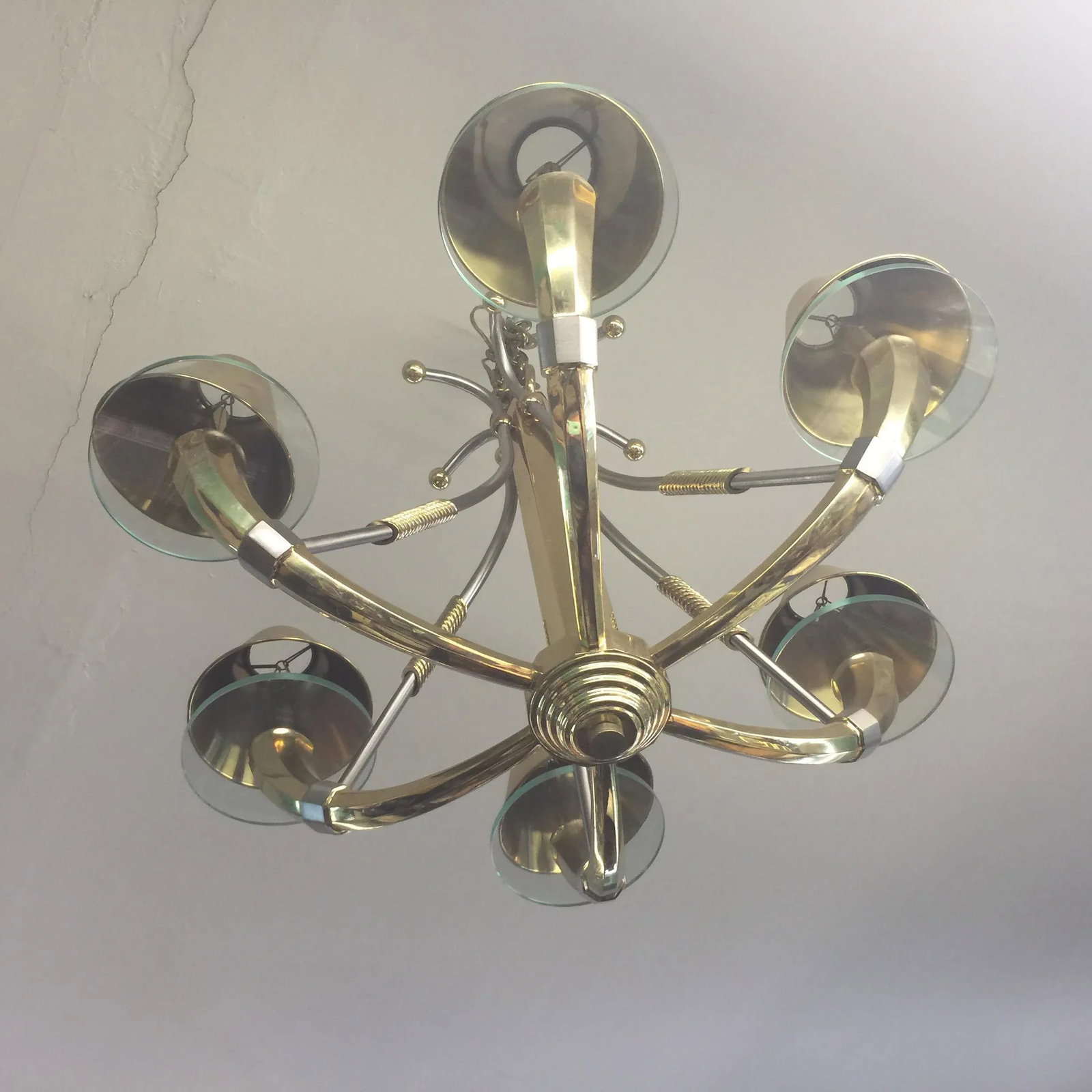 Modern Brass and Glass Chandelier - 2