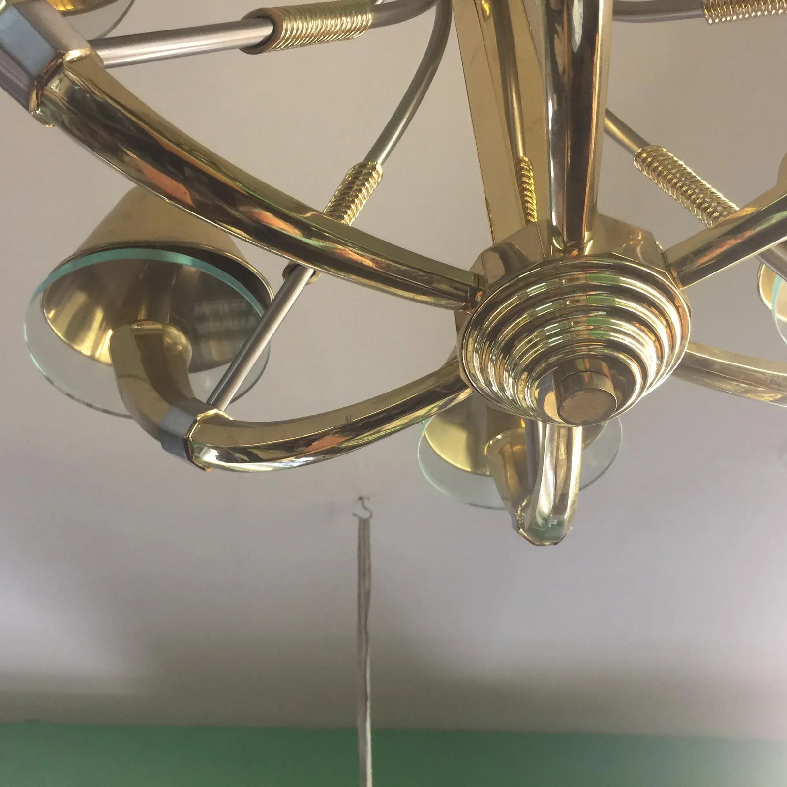 Modern Brass and Glass Chandelier - 7