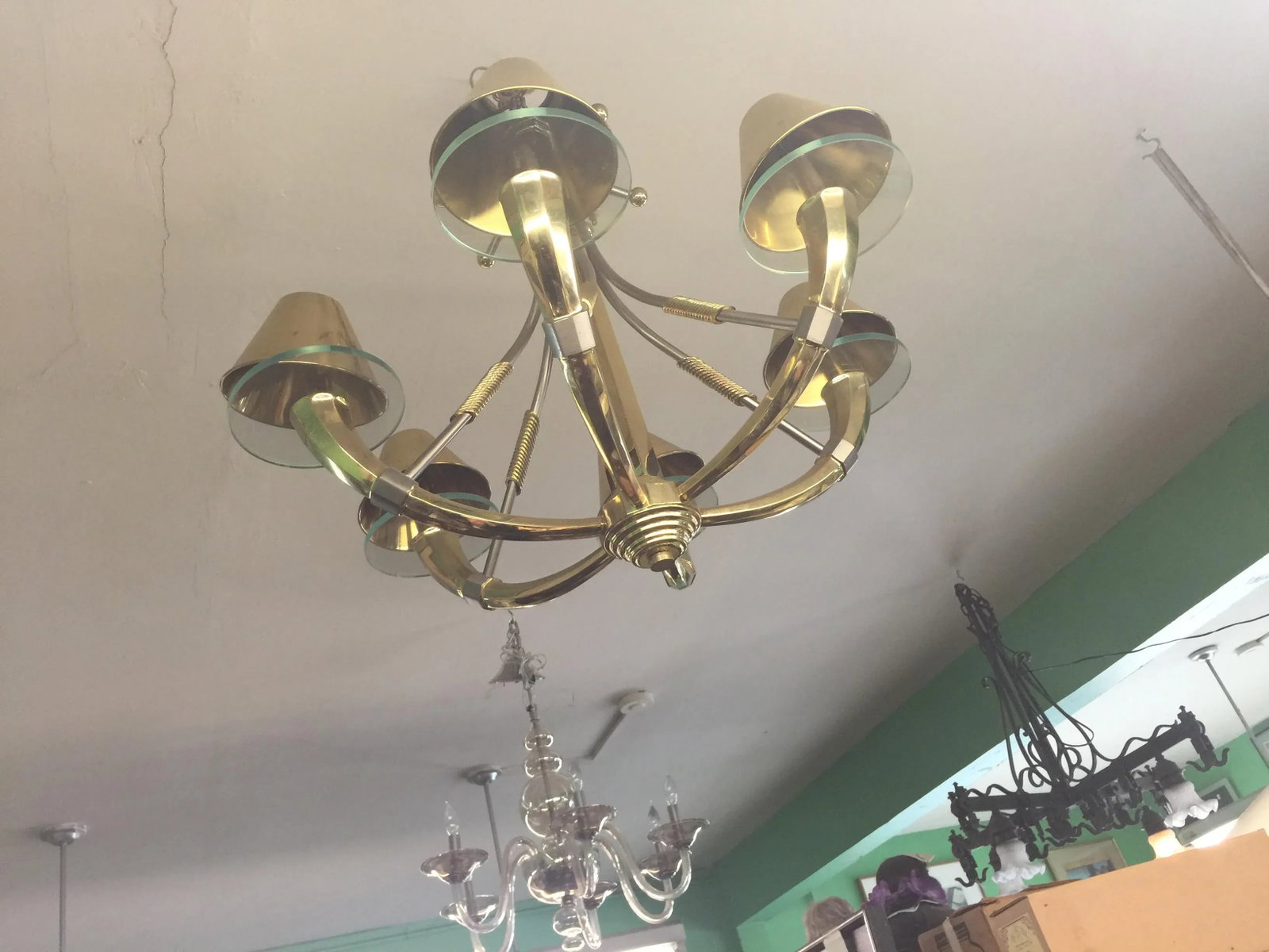 Modern Brass and Glass Chandelier - 9