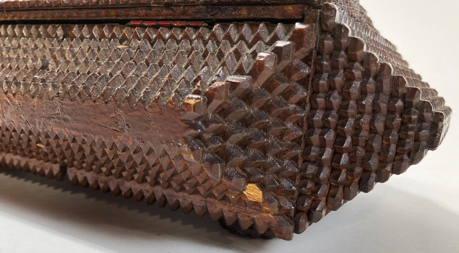 Antique Handmade Steeple Wood Tramp Art Box - 14
