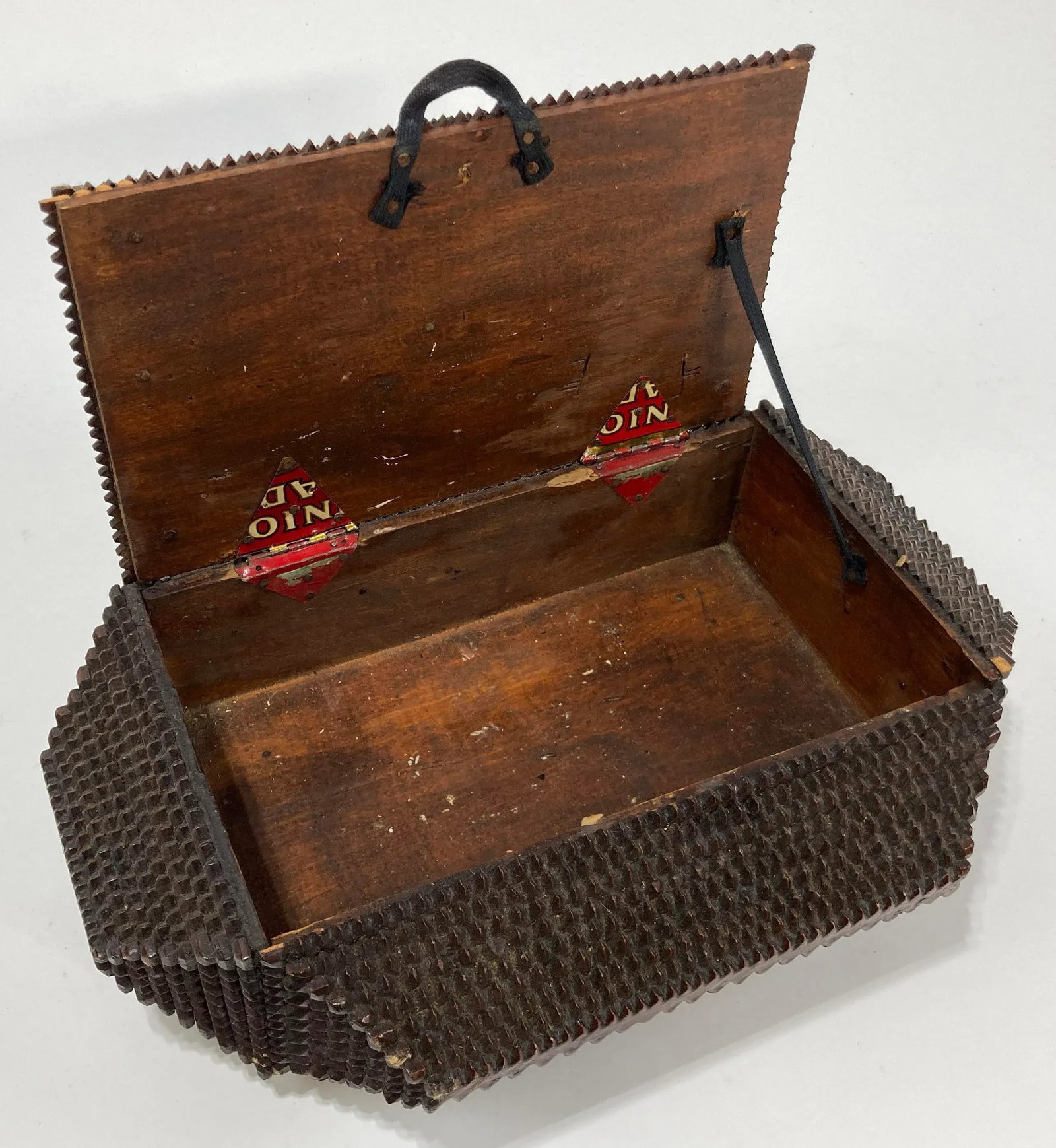 Antique Handmade Steeple Wood Tramp Art Box - 7