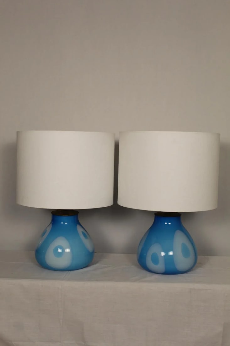 Mid 20th Century Mezza Influence Murano Lamps - a Pair - 3