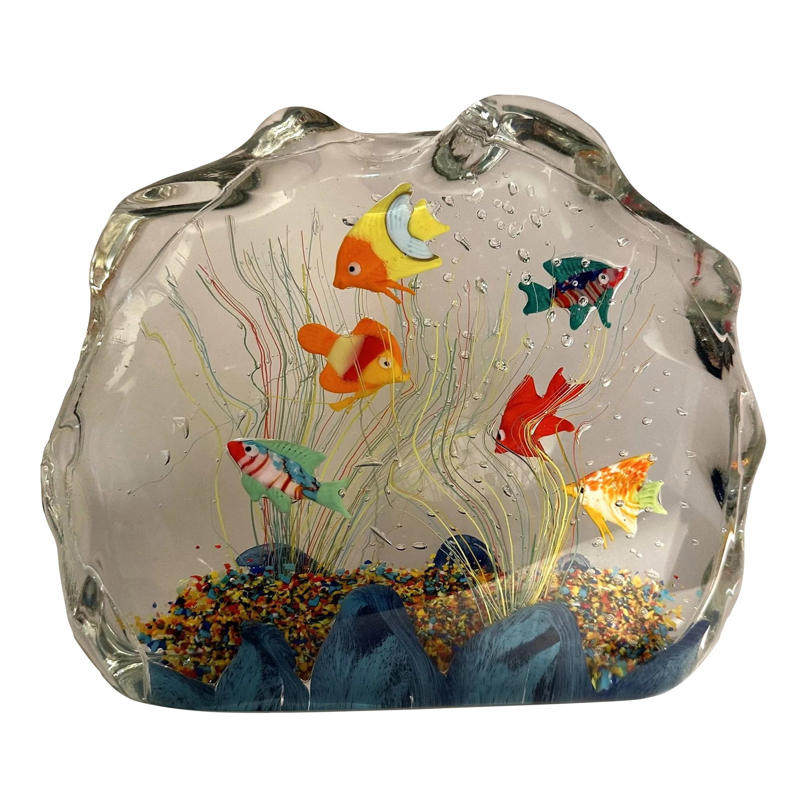 Murano Glass Aquarium: "Murano Glass Aquarium" was handcrafted in Vecchia Murano Glass Factory in Italy. The company's logo can be found on the back. Condition: Imperfections: No Imperfections Condition Notes: Perfect condi
