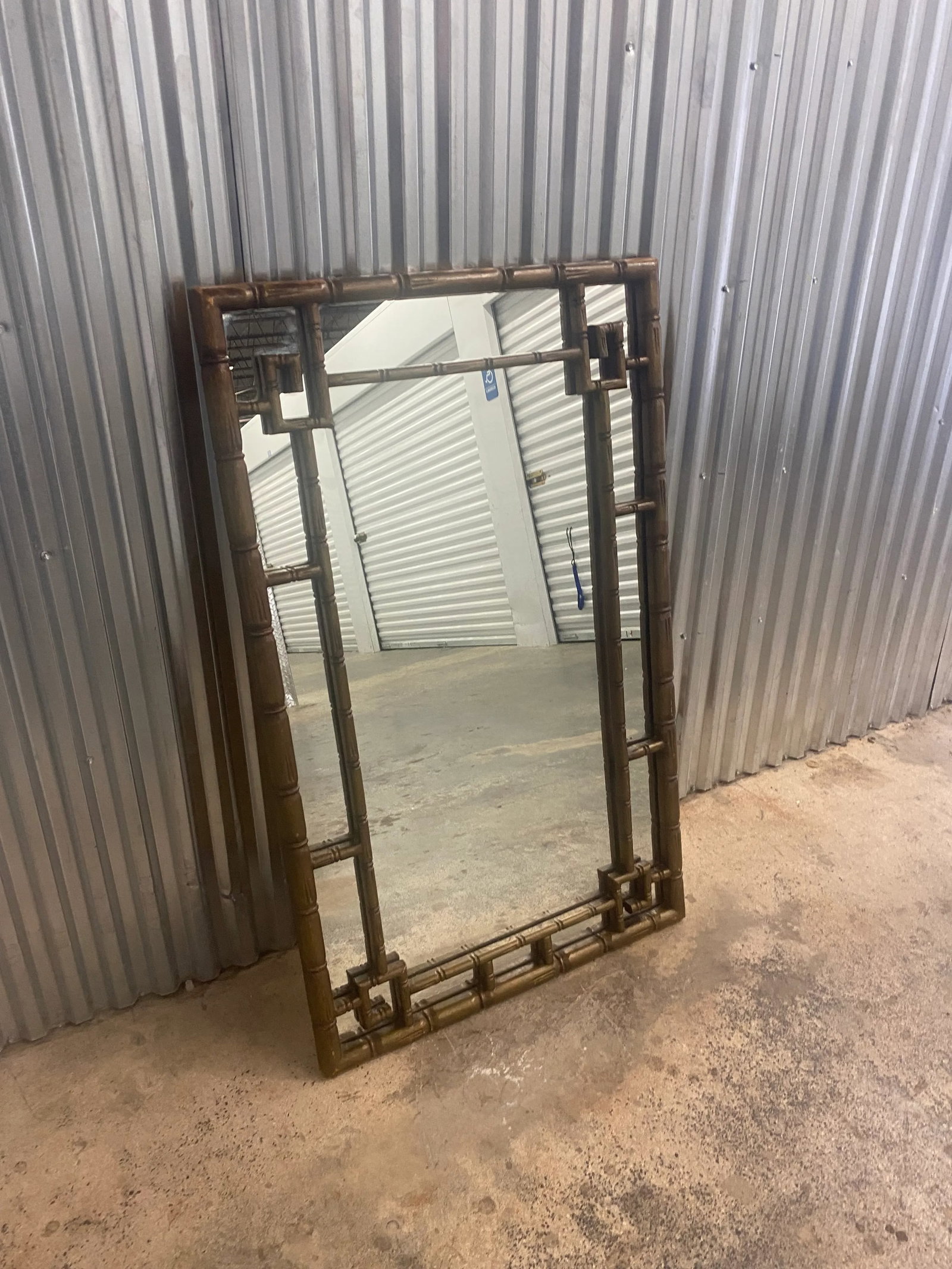 1960s Hollywood Regency Greek Key Faux Bamboo Wall Mirror - 3