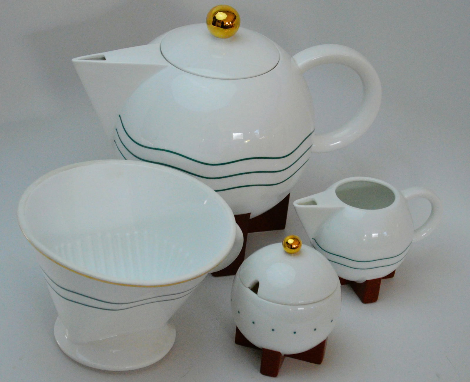 1980s Swid Powell Michael Graves Big Dripper Pour Over Coffee Pot Set- 6 Pieces - 8