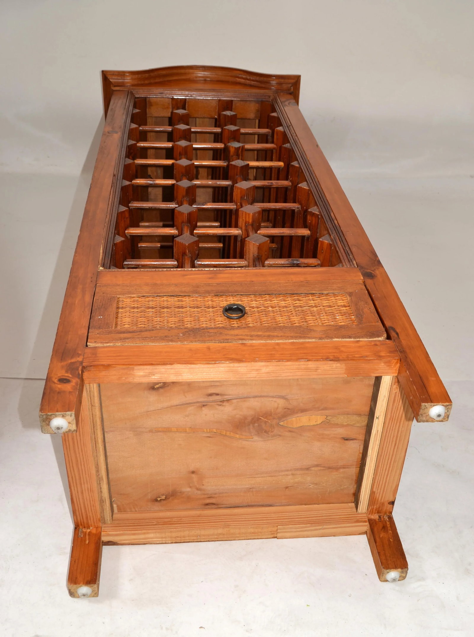 1970s Bohemian Pagoda Style Hardwood Woven Caning 24 Bottles Wine Stand Rack - 10