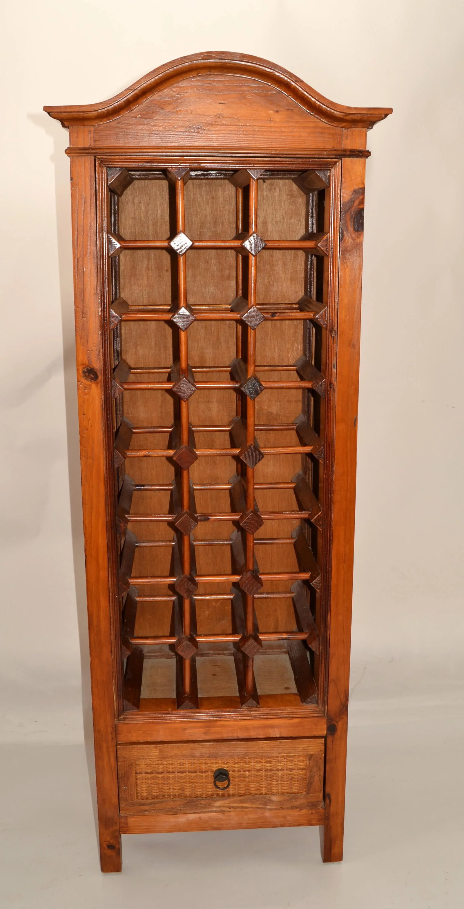 1970s Bohemian Pagoda Style Hardwood Woven Caning 24 Bottles Wine Stand Rack - 12