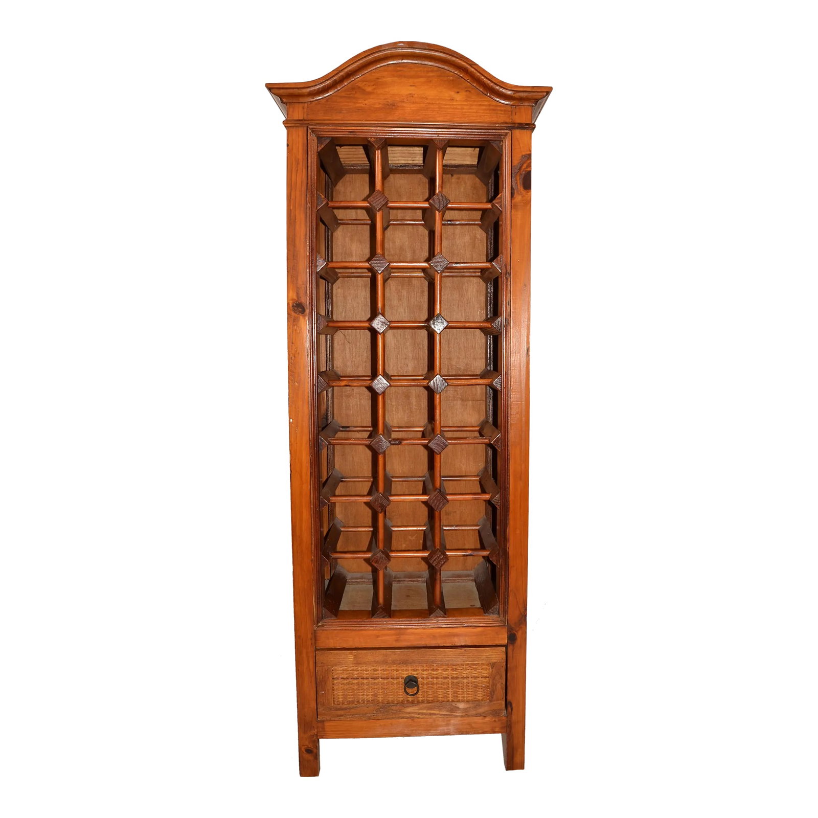 1970s Bohemian Pagoda Style Hardwood Woven Caning 24 Bottles Wine Stand Rack