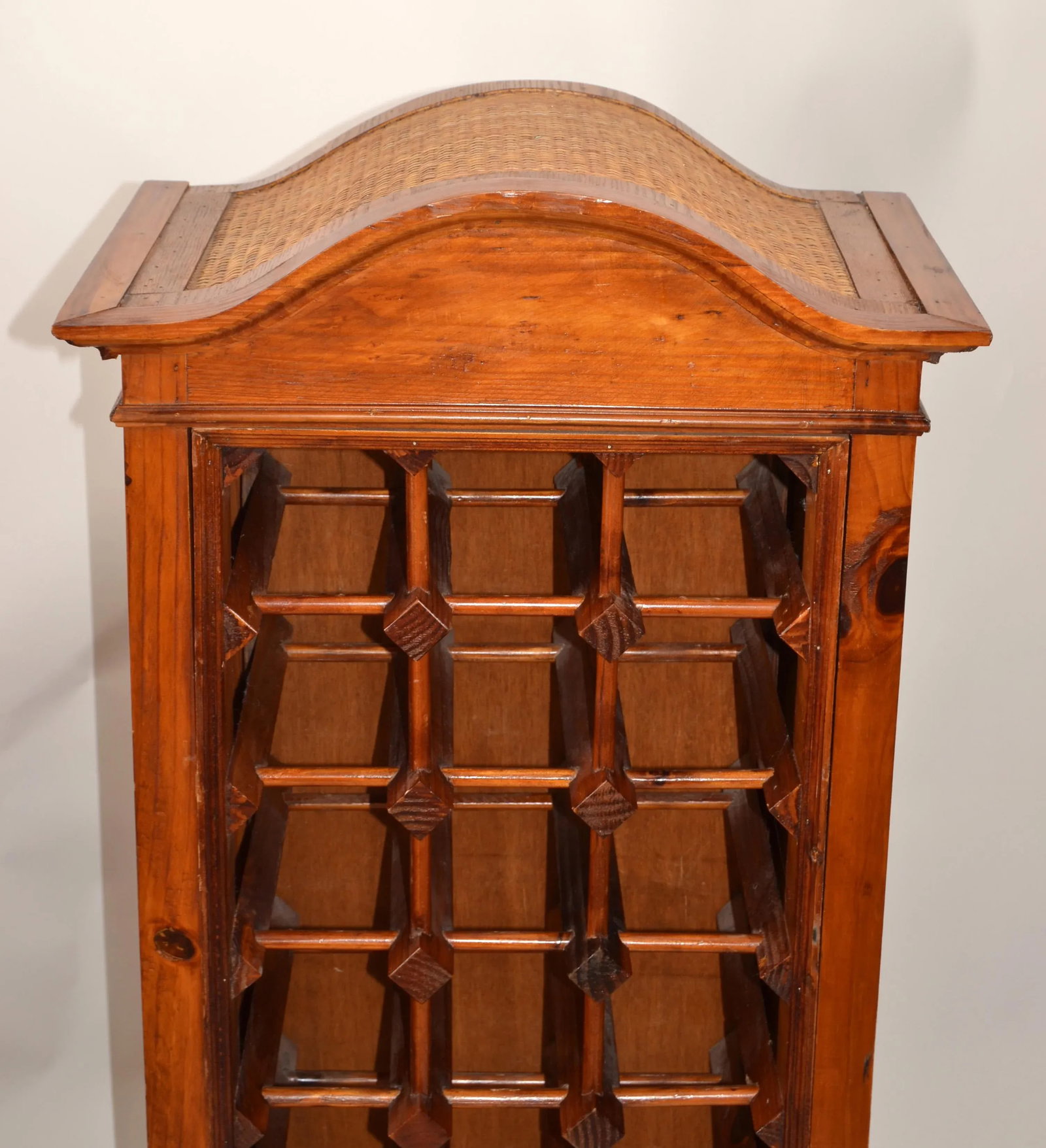 1970s Bohemian Pagoda Style Hardwood Woven Caning 24 Bottles Wine Stand Rack - 2