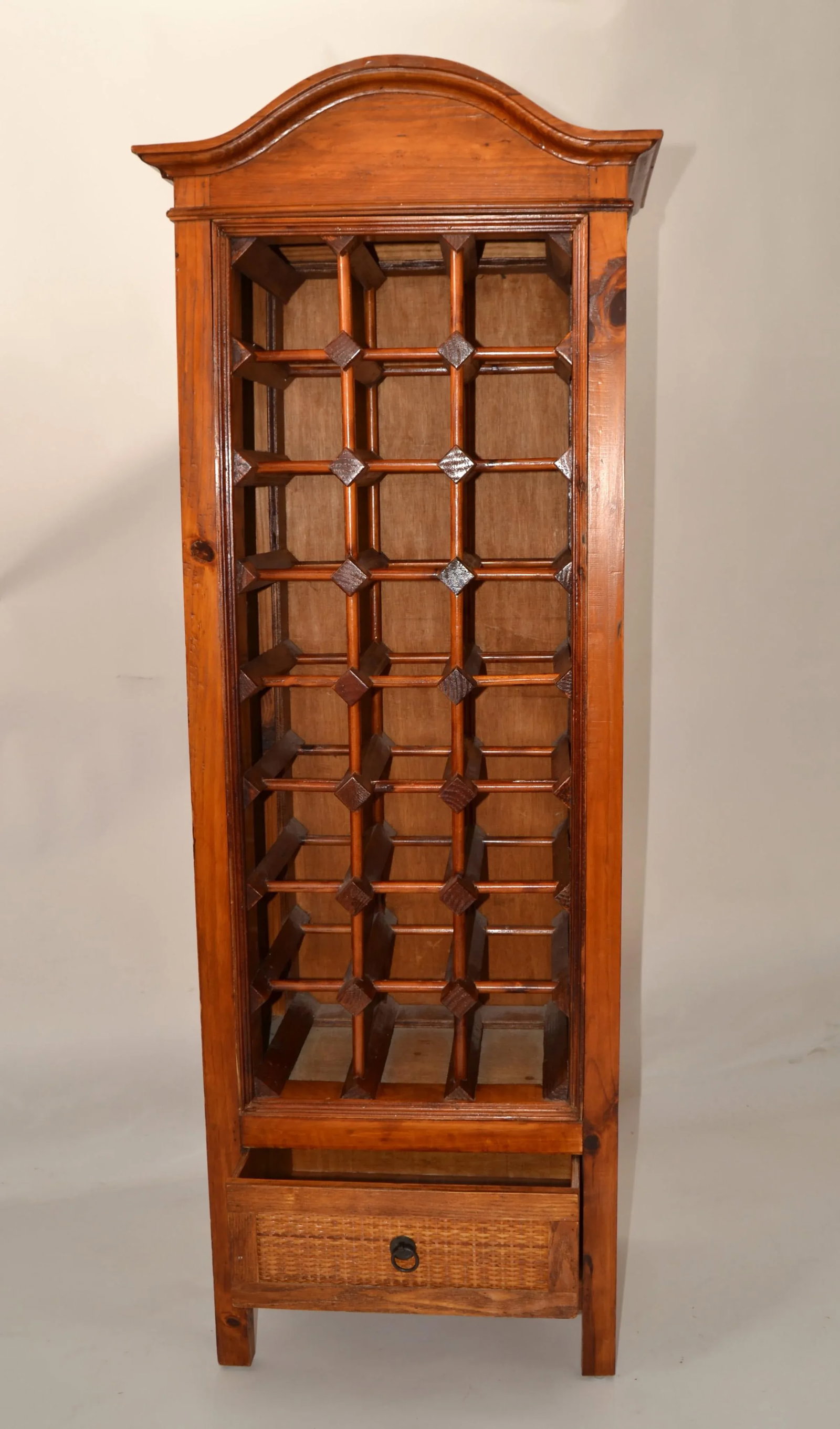 1970s Bohemian Pagoda Style Hardwood Woven Caning 24 Bottles Wine Stand Rack - 4