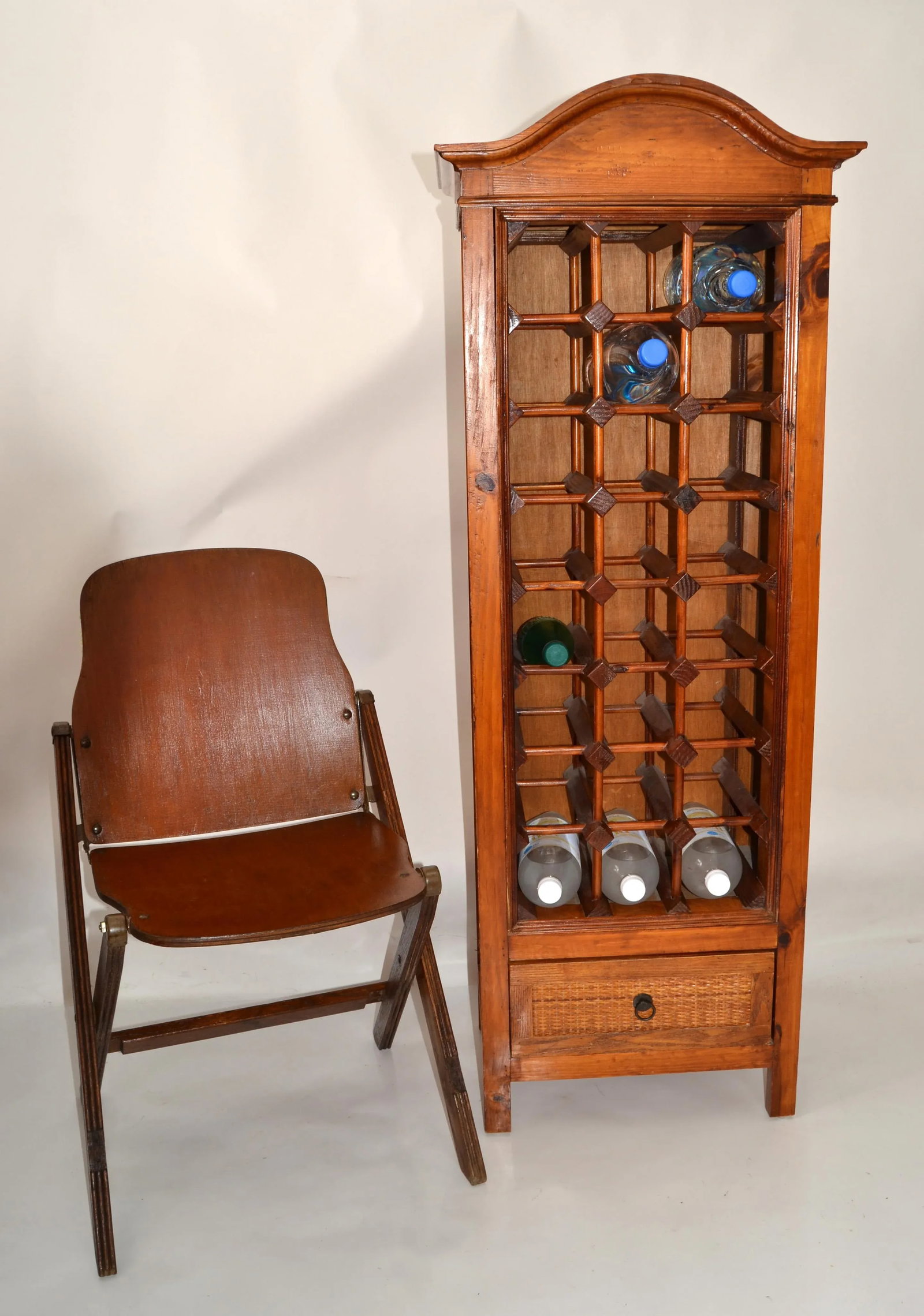 1970s Bohemian Pagoda Style Hardwood Woven Caning 24 Bottles Wine Stand Rack - 6