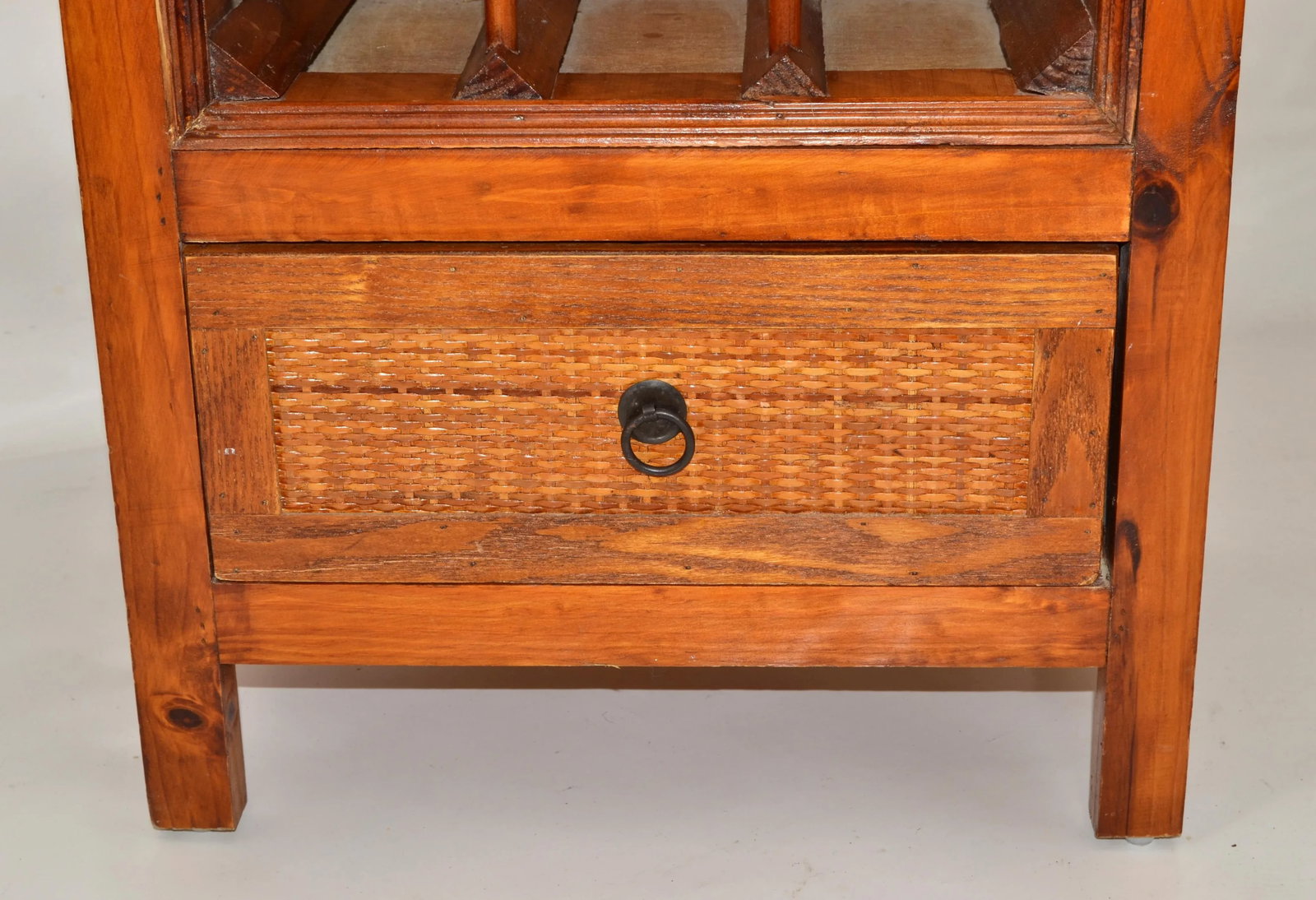 1970s Bohemian Pagoda Style Hardwood Woven Caning 24 Bottles Wine Stand Rack - 7