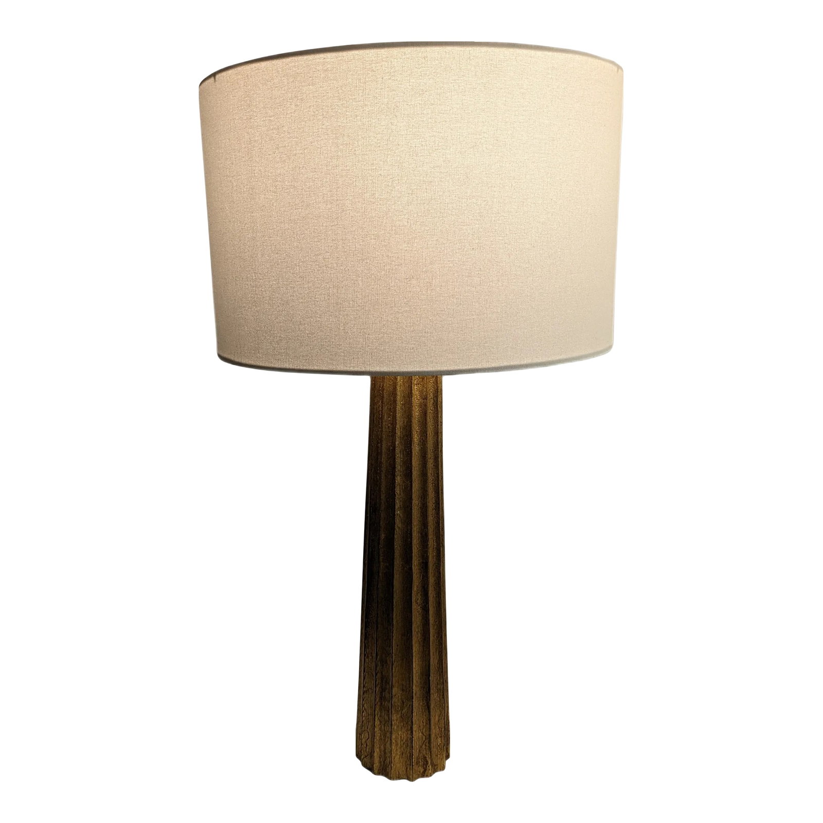 Visual Comfort Fluted Spire Large Table Lamp: Stunning Chapman & Myers Fluted Spire Large Table Lamp in Gilded Iron with Natural Paper Shade. by Visual Comfort Signature Collection Height: 31" Width: 17" Base: 4.25" Round Socket: E26 Dimmer