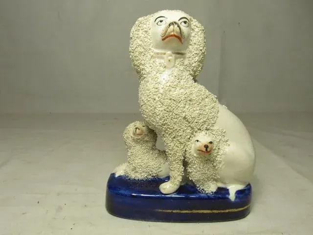 Antique Staffordshire Poodle Group - 9