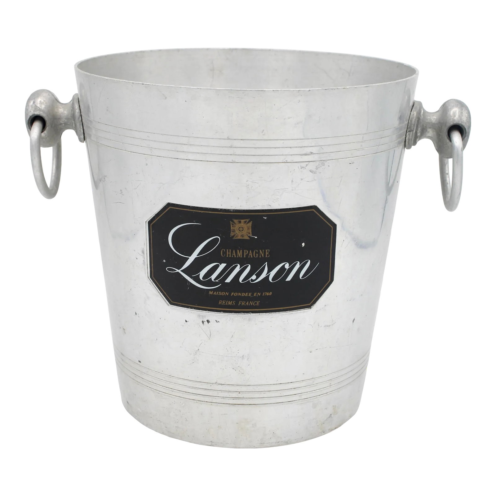 Vintage French Silver Champagne Ice Bucket: A superb vintage French champagne ice bucket, circa 1950. This is a stunning ice bucket with charming knobbed ring handles. Marked "made in France" on the underside. Condition: Alterations: Original