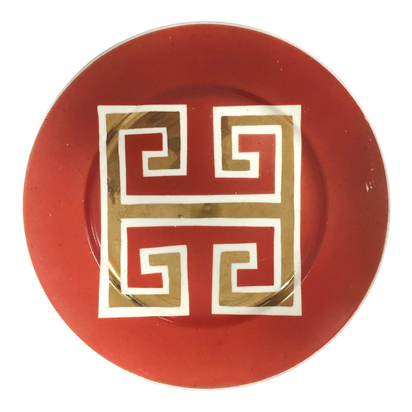 Vintage Red and Gold Greek Key Plate by Waylande Gregory (1 of 3)