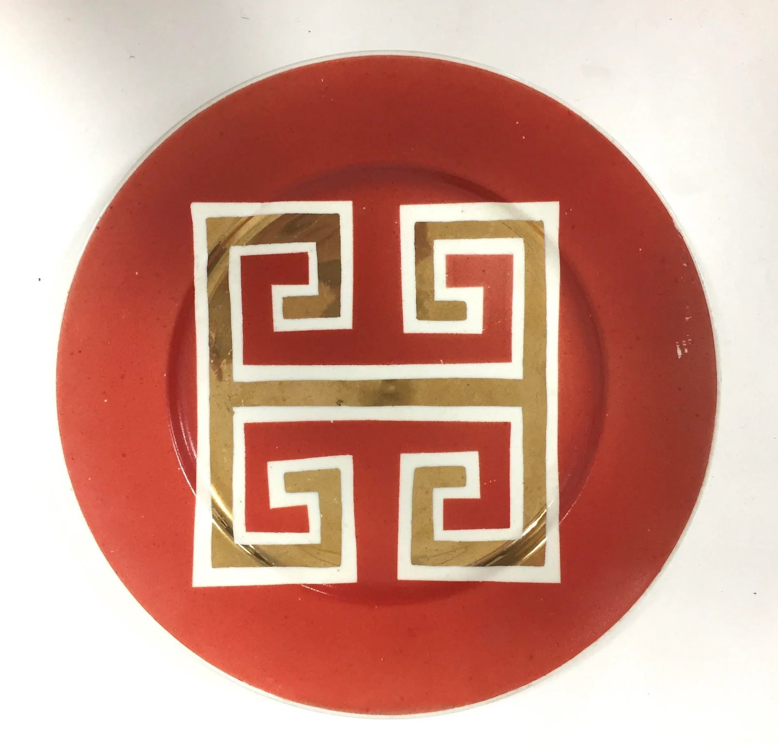 Vintage Red and Gold Greek Key Plate by Waylande Gregory - 3