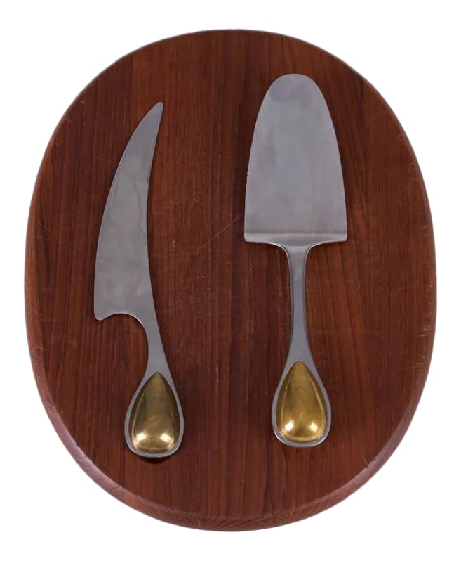 Vintage Vivianna Torun Bulow-Hube for Dansk Cheese Knife, Cake Server, and Teak Cutting Board (1 of 7)