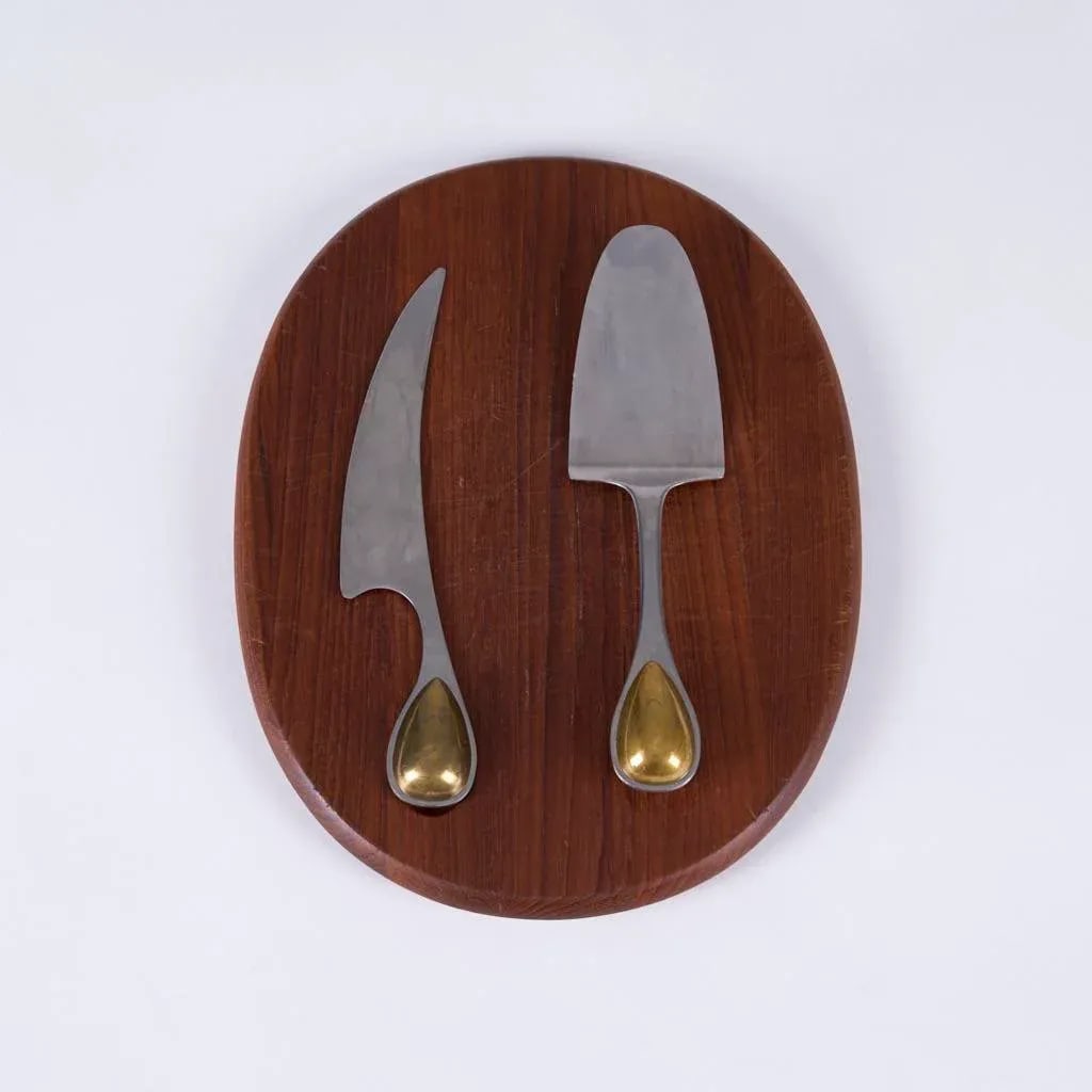Vintage Vivianna Torun Bulow-Hube for Dansk Cheese Knife, Cake Server, and Teak Cutting Board - 7