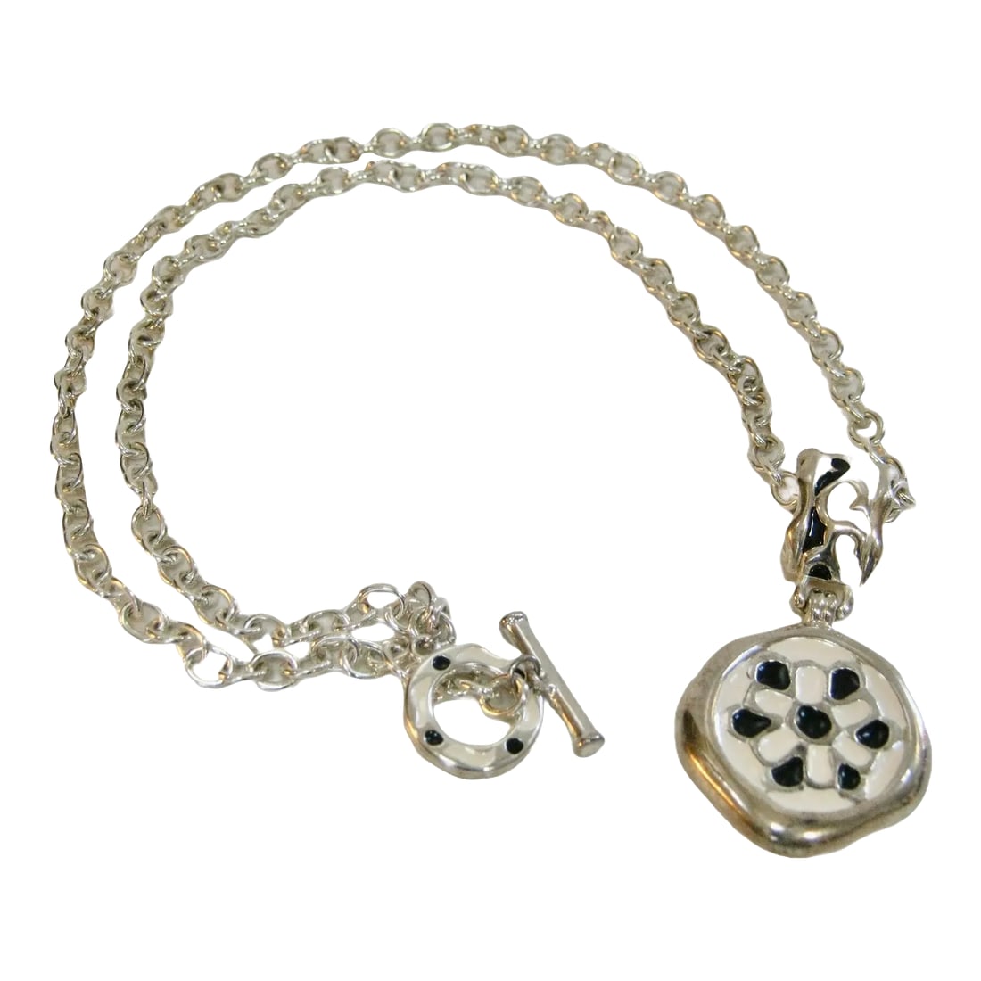 1980s Givenchy Silver Plated Black & White Enamel Enhancer Necklace (1 of 4)