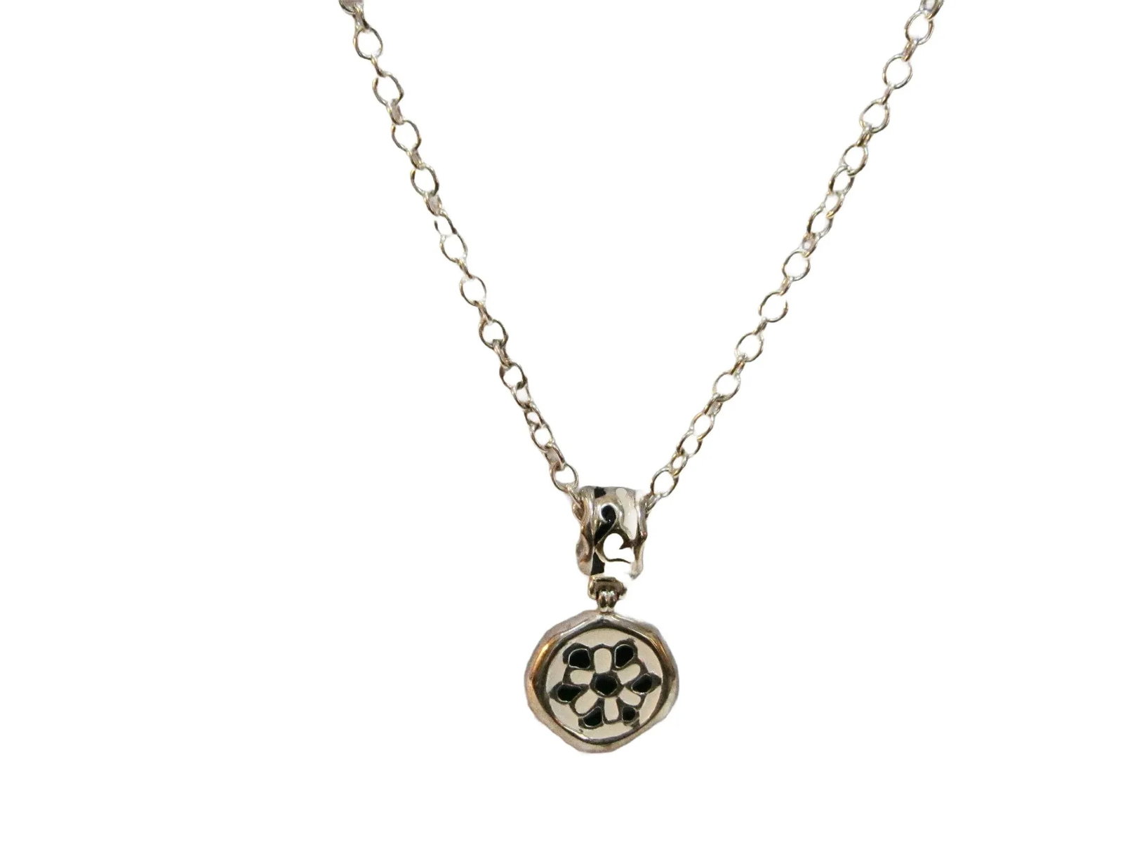 1980s Givenchy Silver Plated Black & White Enamel Enhancer Necklace - 2