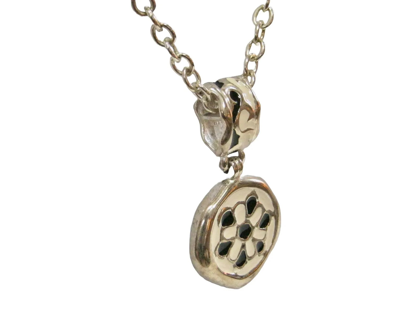 1980s Givenchy Silver Plated Black & White Enamel Enhancer Necklace - 3