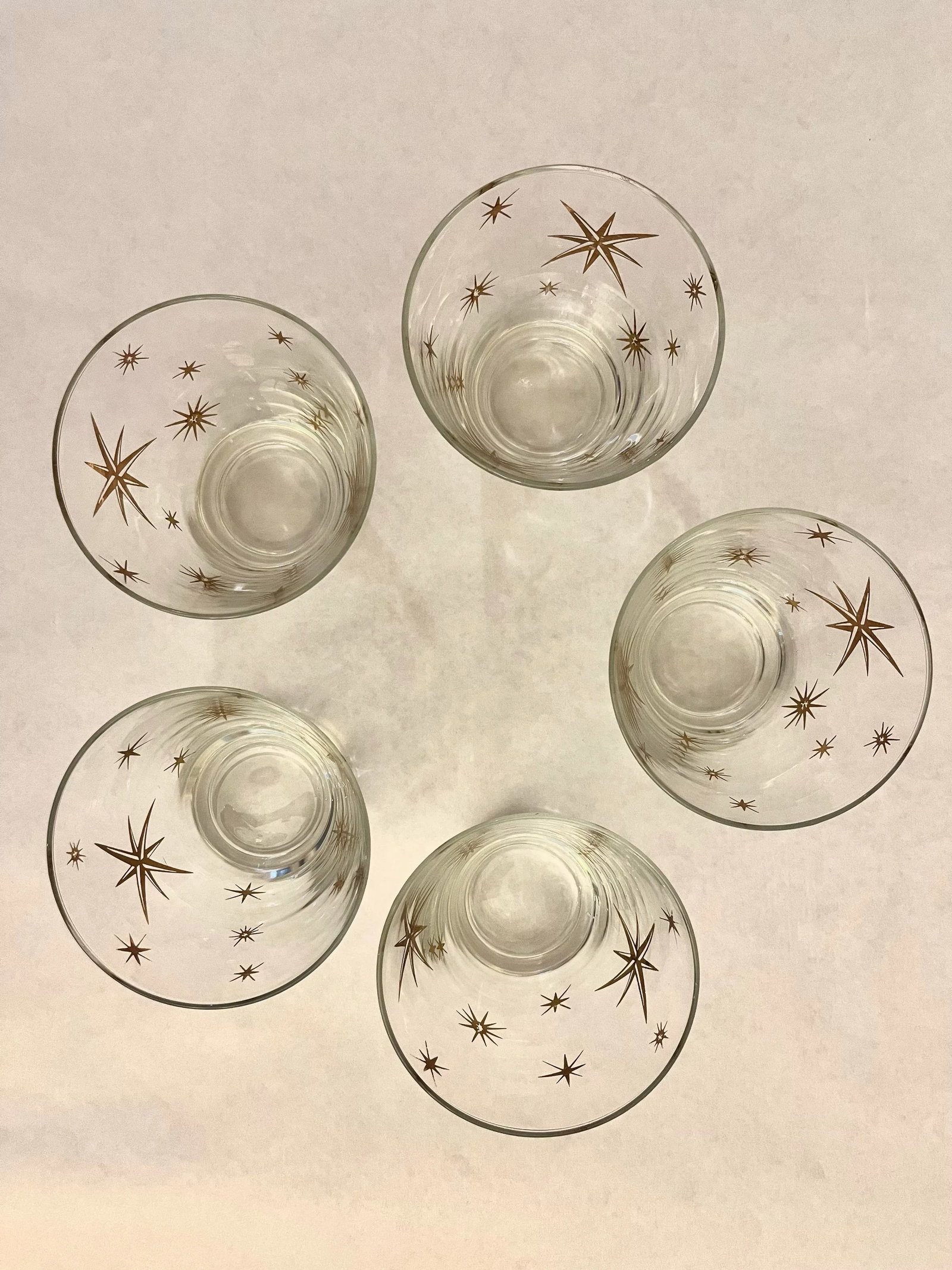 Vintage Atomic Starburst Barware Lowball Cocktail Glasses- Set of 5 - 6