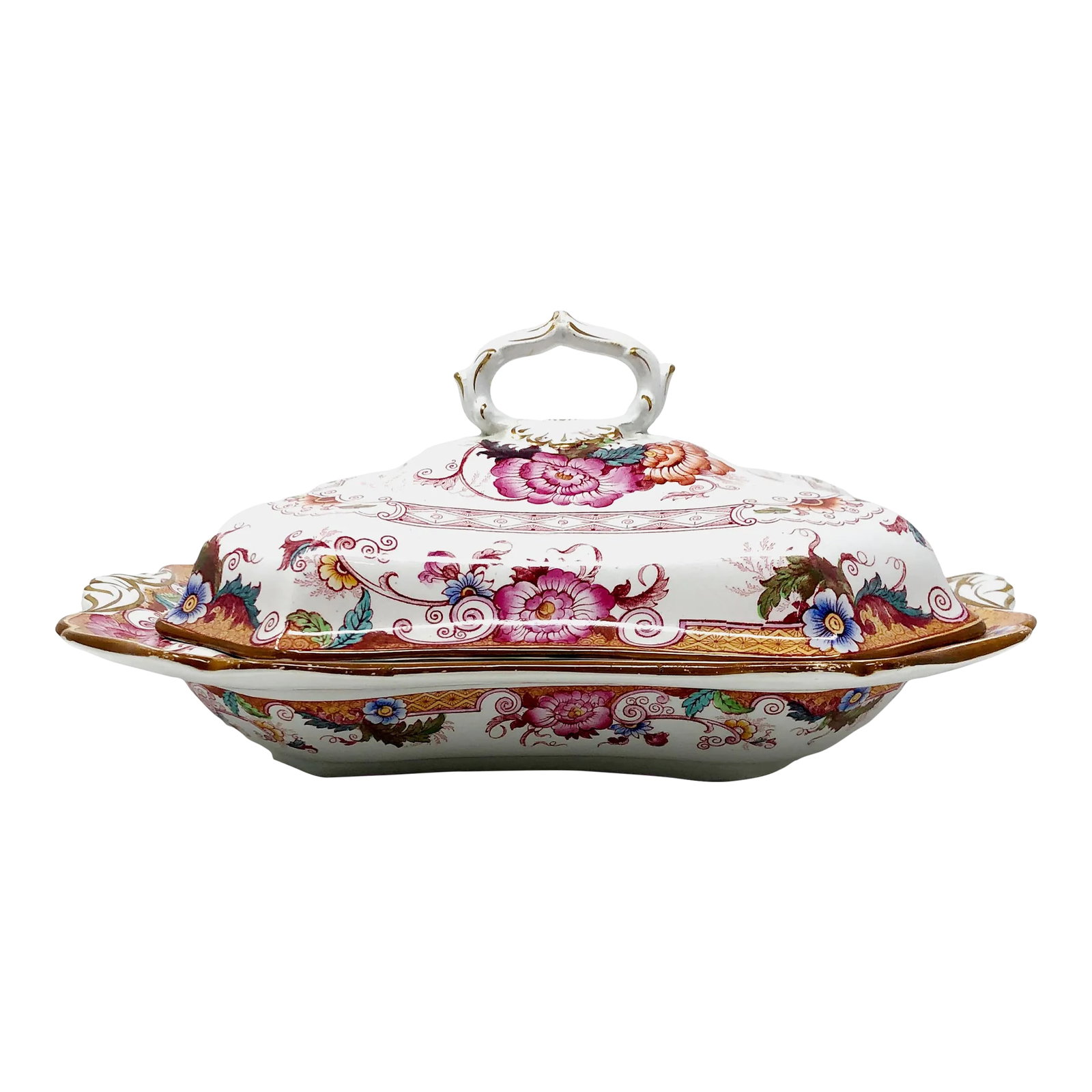 Antique Cauldon England Tureen: This antique Cauldon England tureen is in good condition as pictured with some wear. No chips. Has one crack on the handle (see last photo). Condition: Alterations: Original Condition Unaltered