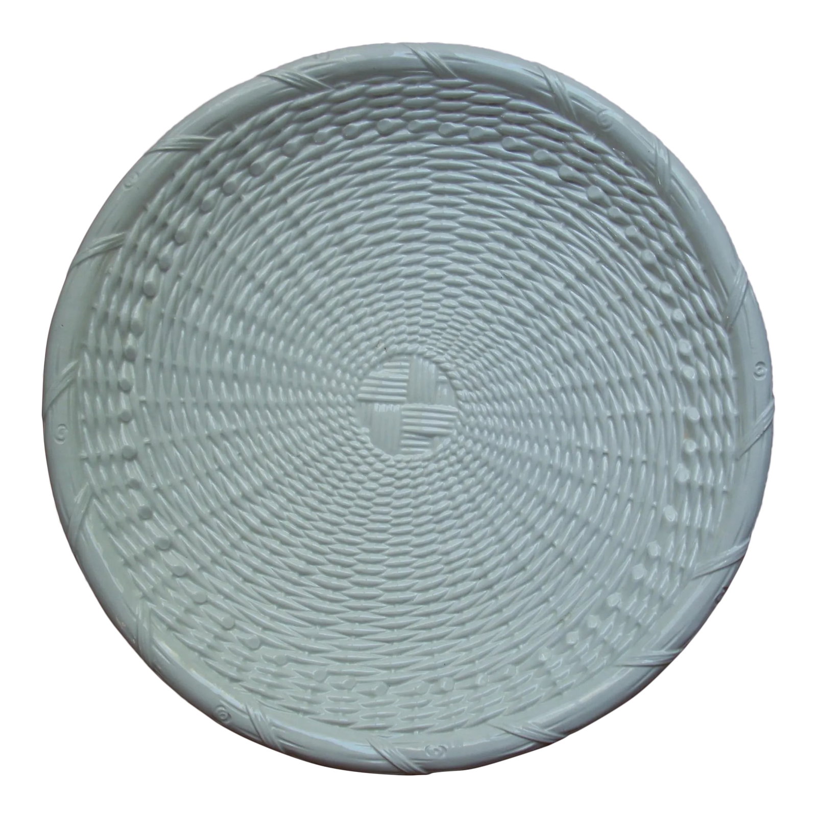 Vietri Ceramic Basketweave Platter: "Basketweave" pattern in fine Italian ceramic from Vietri-Italy; handmade and handpainted; classic white compliments any table setting; large generous size for lavish entertaining; "Dished" shape