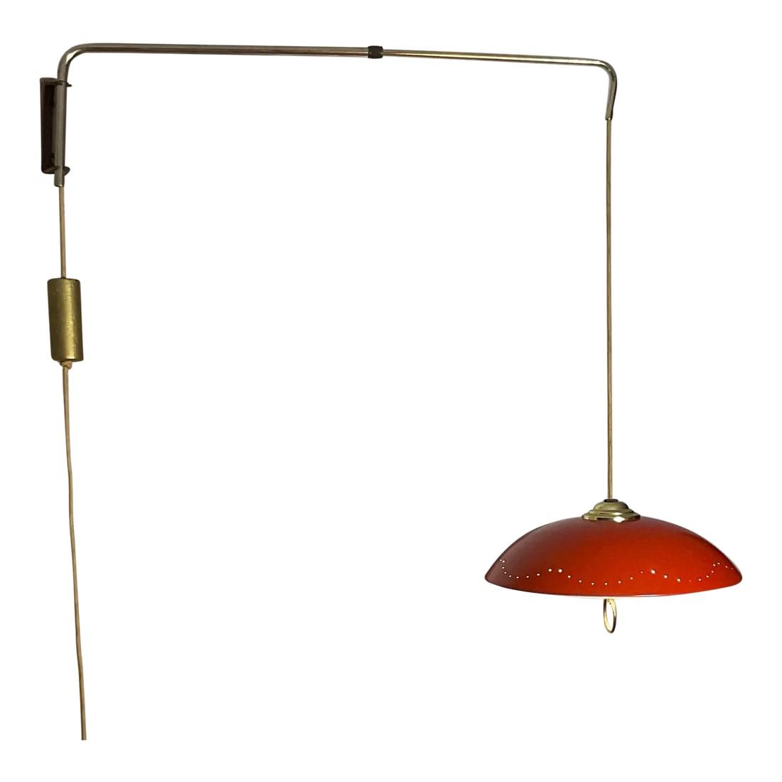 Stilnovo Vintage Telescopic Arm Wall Lamp With Perforated Red Metal Shade and Counter Weight, Circa (1 of 12)
