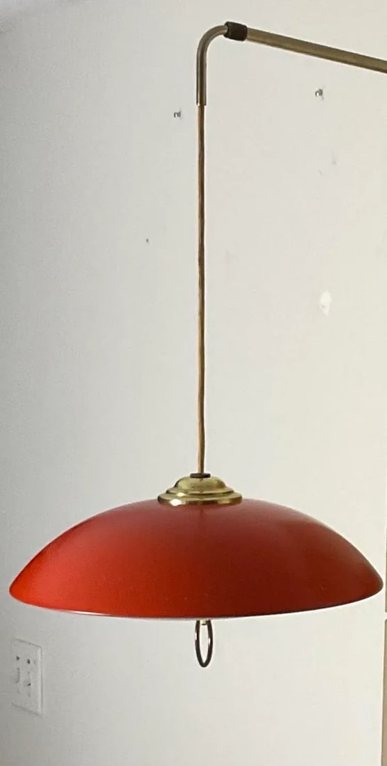 Stilnovo Vintage Telescopic Arm Wall Lamp With Perforated Red Metal Shade and Counter Weight, Circa - 4