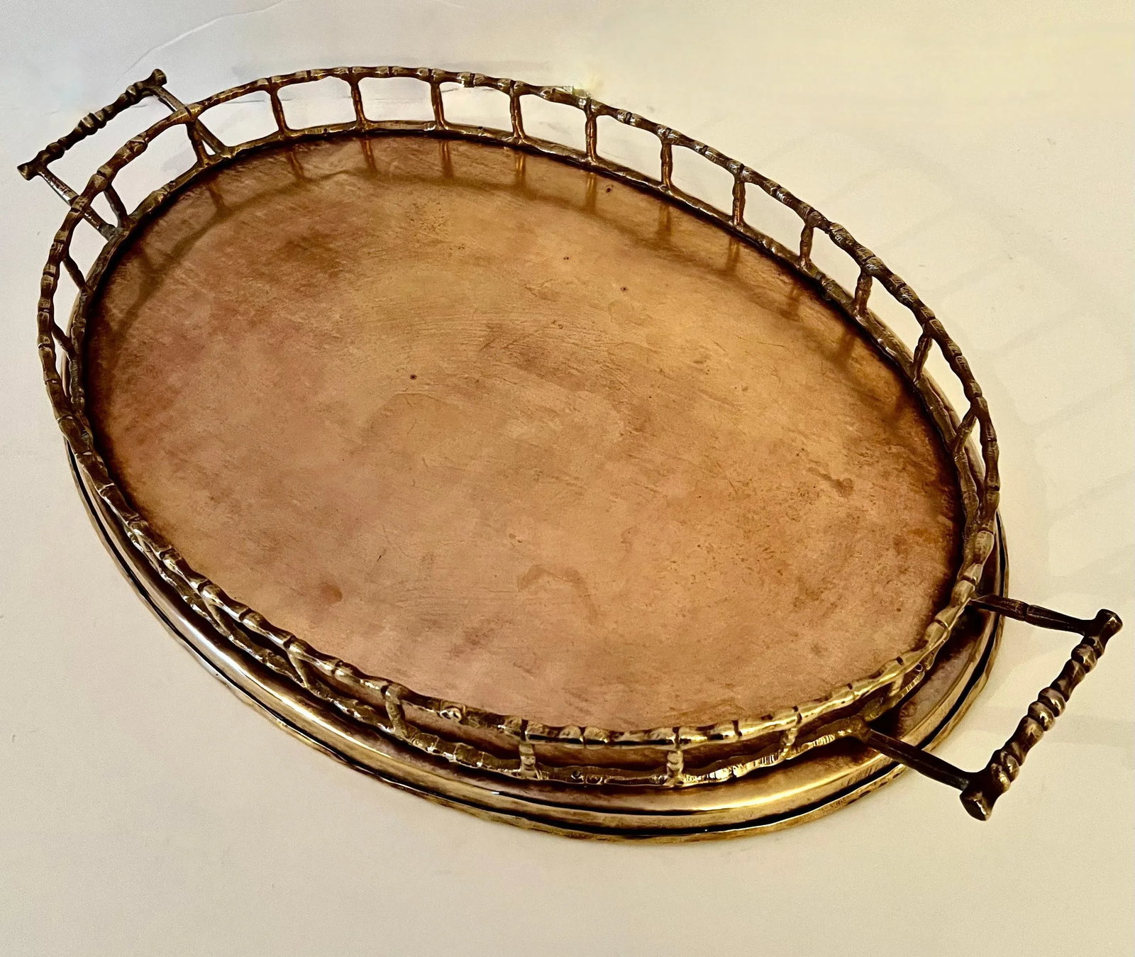 Oval Brass Bamboo Tray in the Style of Ralph Lauren - 11
