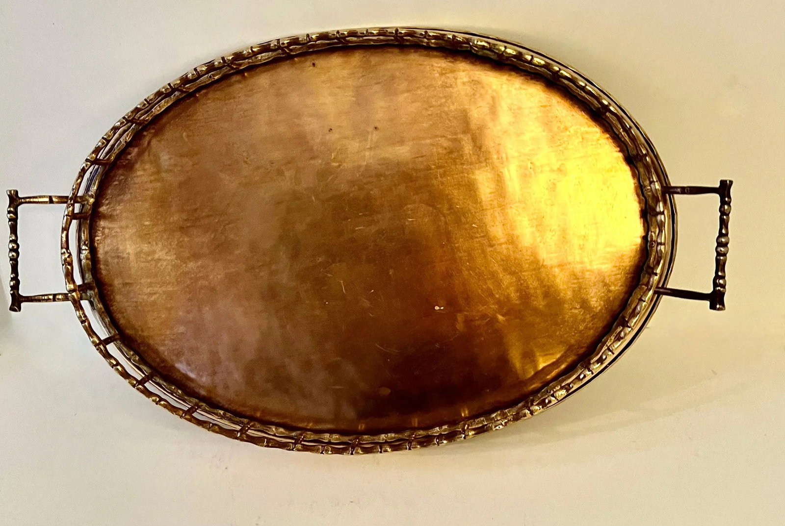 Oval Brass Bamboo Tray in the Style of Ralph Lauren - 4