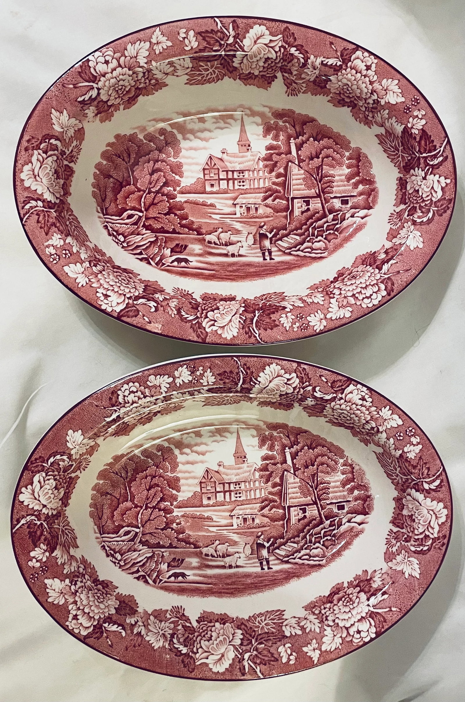 Antique Red Transferware Vegetables, Set of Two - 2