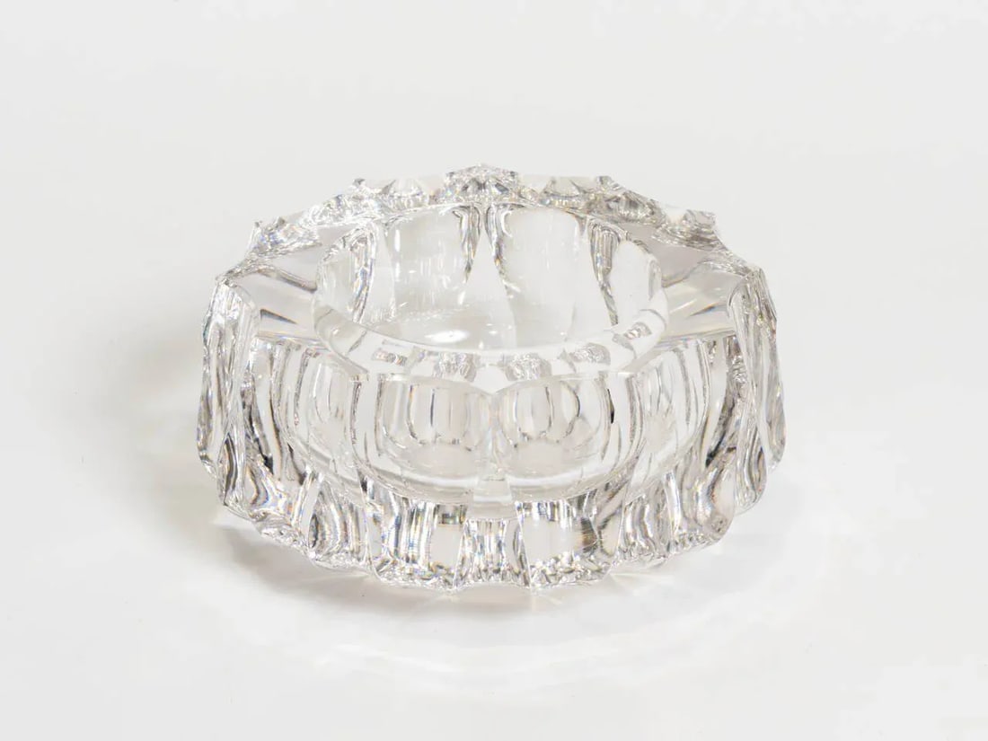 Carved Crystal Glass Ashtray - 2