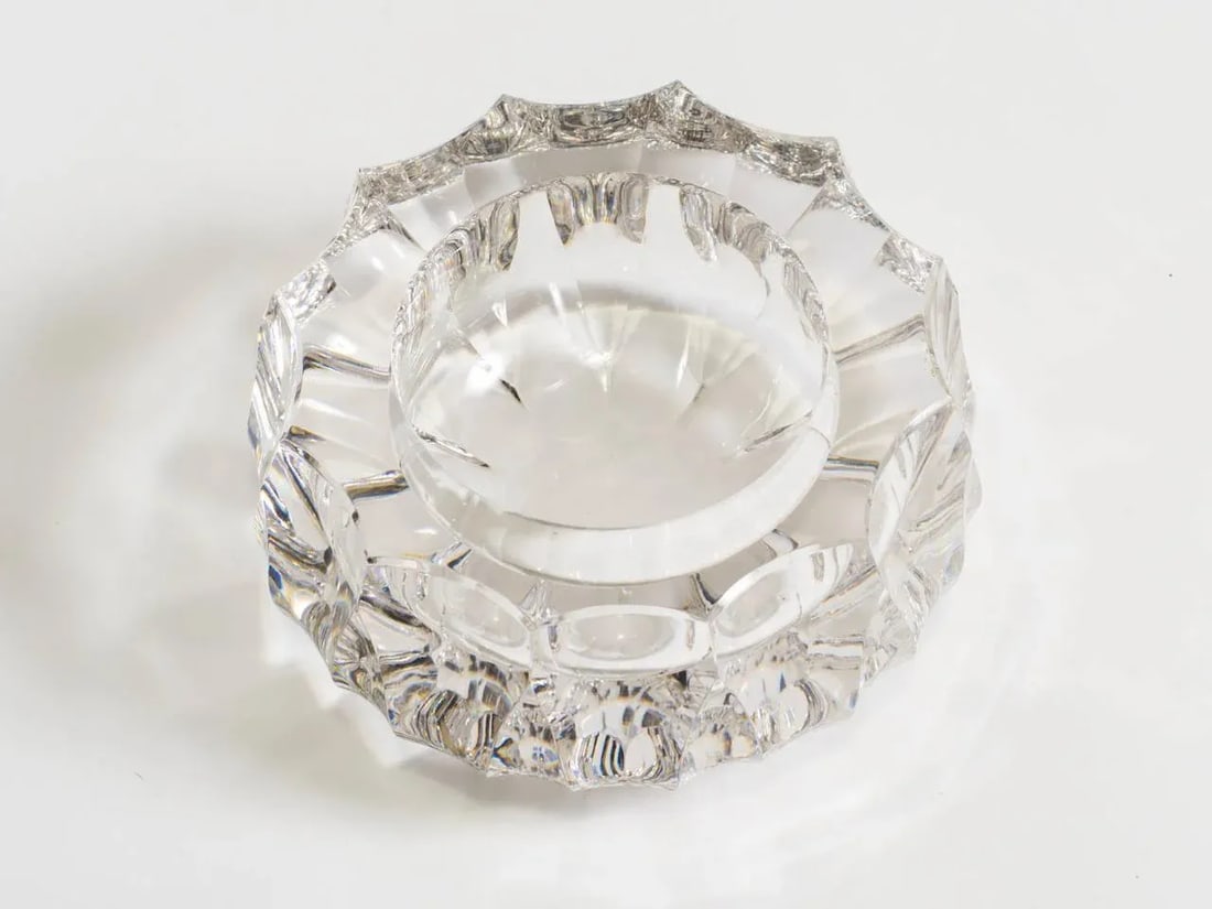 Carved Crystal Glass Ashtray - 5
