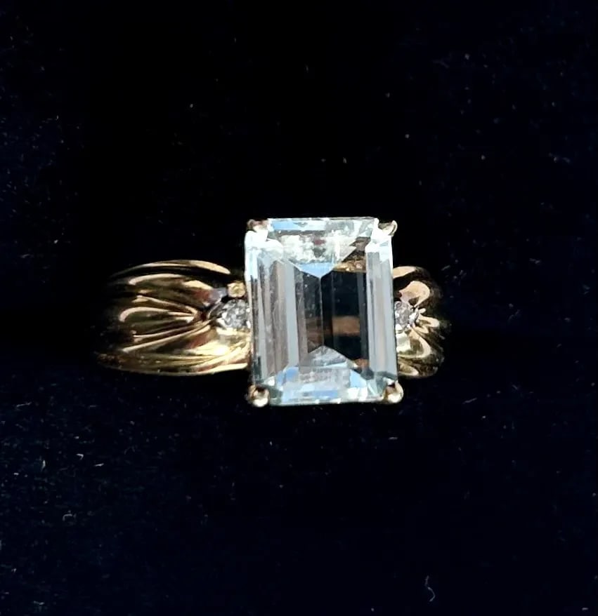 Designer Clyde Duneier Aquamarine & Diamond 14k Yellow Gold 2.7 Carat Ring Size 6.5 - 2