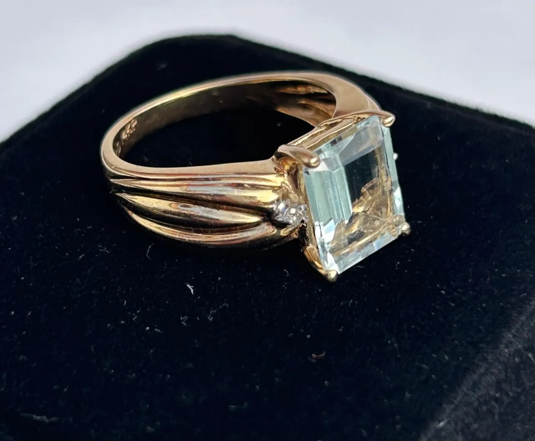 Designer Clyde Duneier Aquamarine & Diamond 14k Yellow Gold 2.7 Carat Ring Size 6.5 - 4