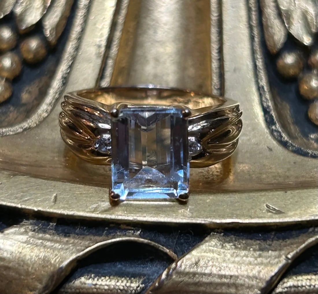 Designer Clyde Duneier Aquamarine & Diamond 14k Yellow Gold 2.7 Carat Ring Size 6.5 - 5