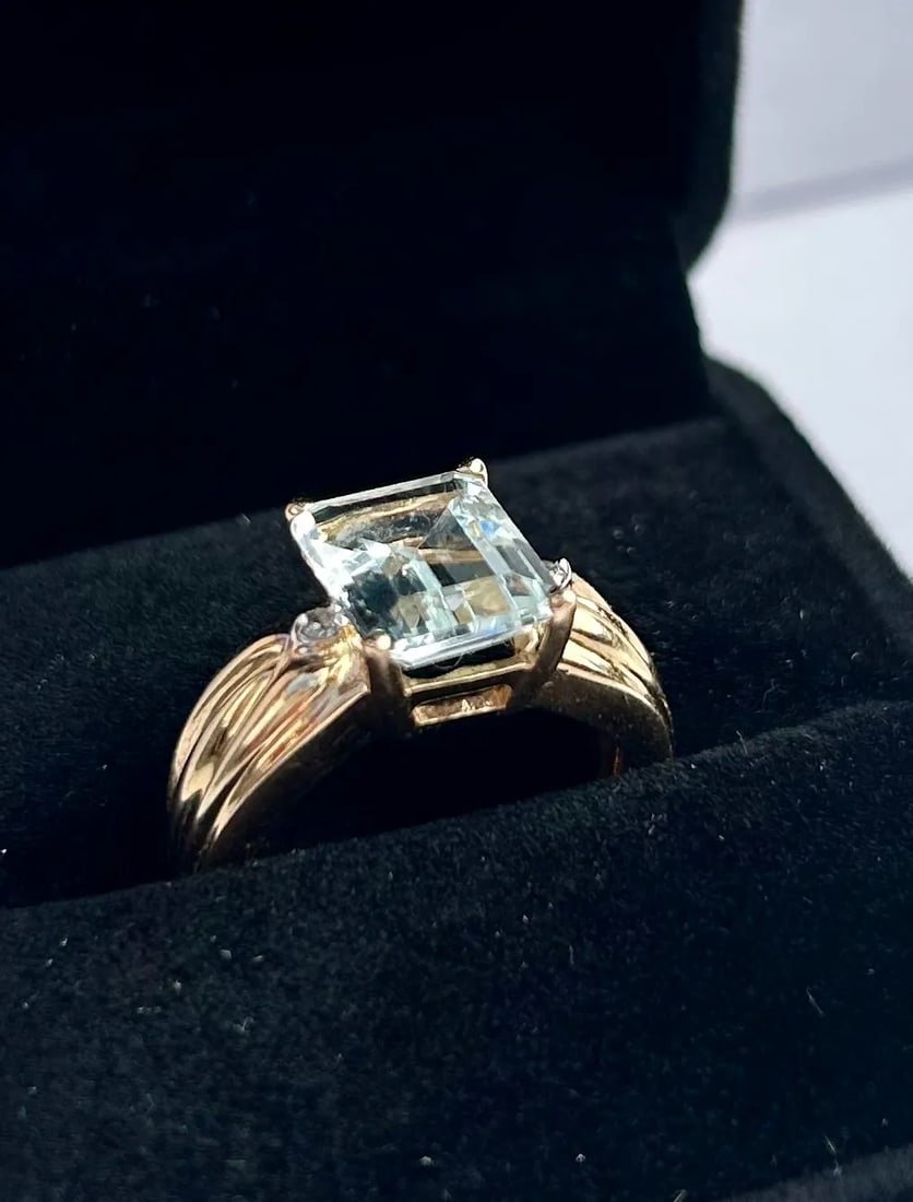 Designer Clyde Duneier Aquamarine & Diamond 14k Yellow Gold 2.7 Carat Ring Size 6.5 - 6