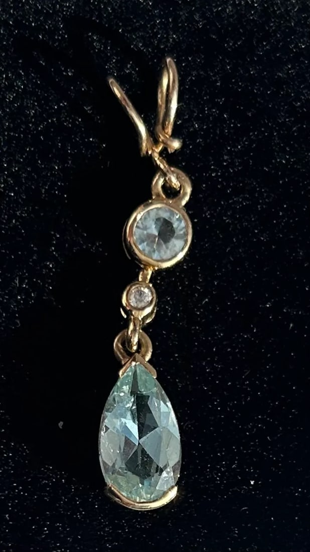 Teardrop Aquamarine and Diamond 14k Yellow Gold Pendant - 4
