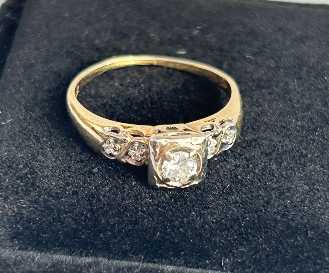 Edwardian Diamond & 14k Yellow Gold Ring Size 6.5 - 2