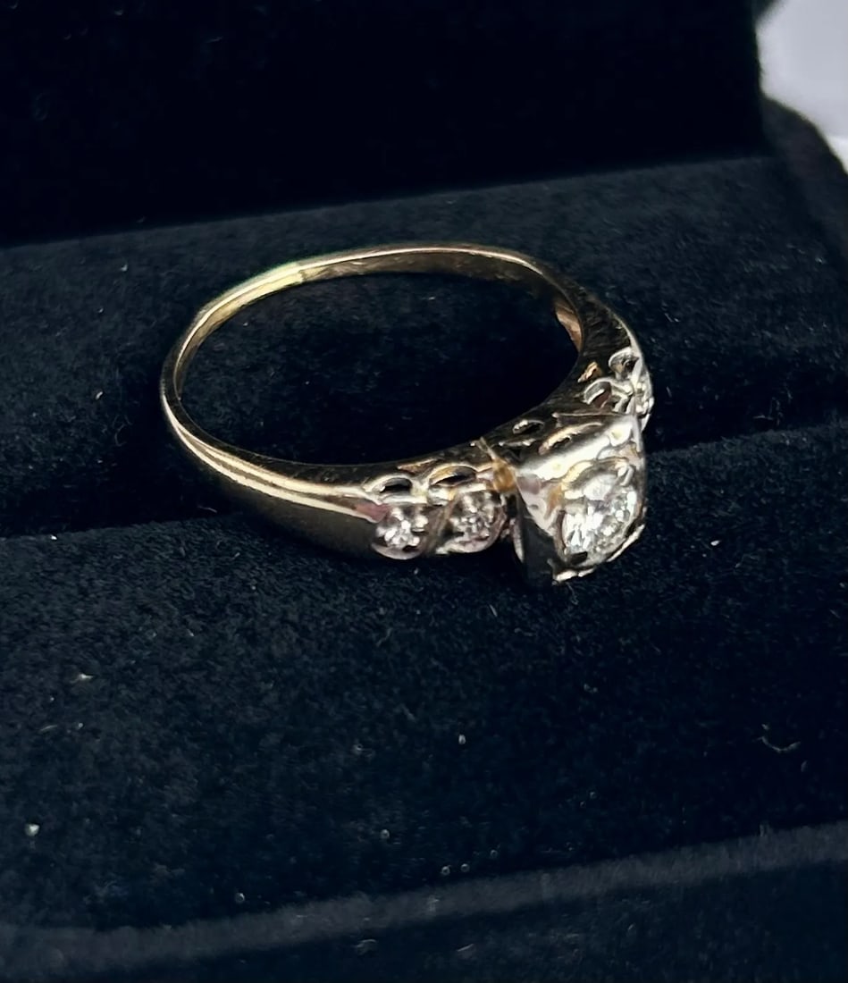 Edwardian Diamond & 14k Yellow Gold Ring Size 6.5 - 4