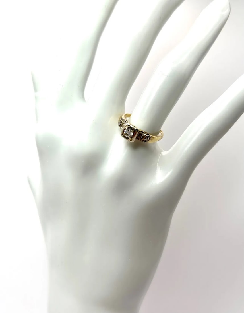 Edwardian Diamond & 14k Yellow Gold Ring Size 6.5 - 7