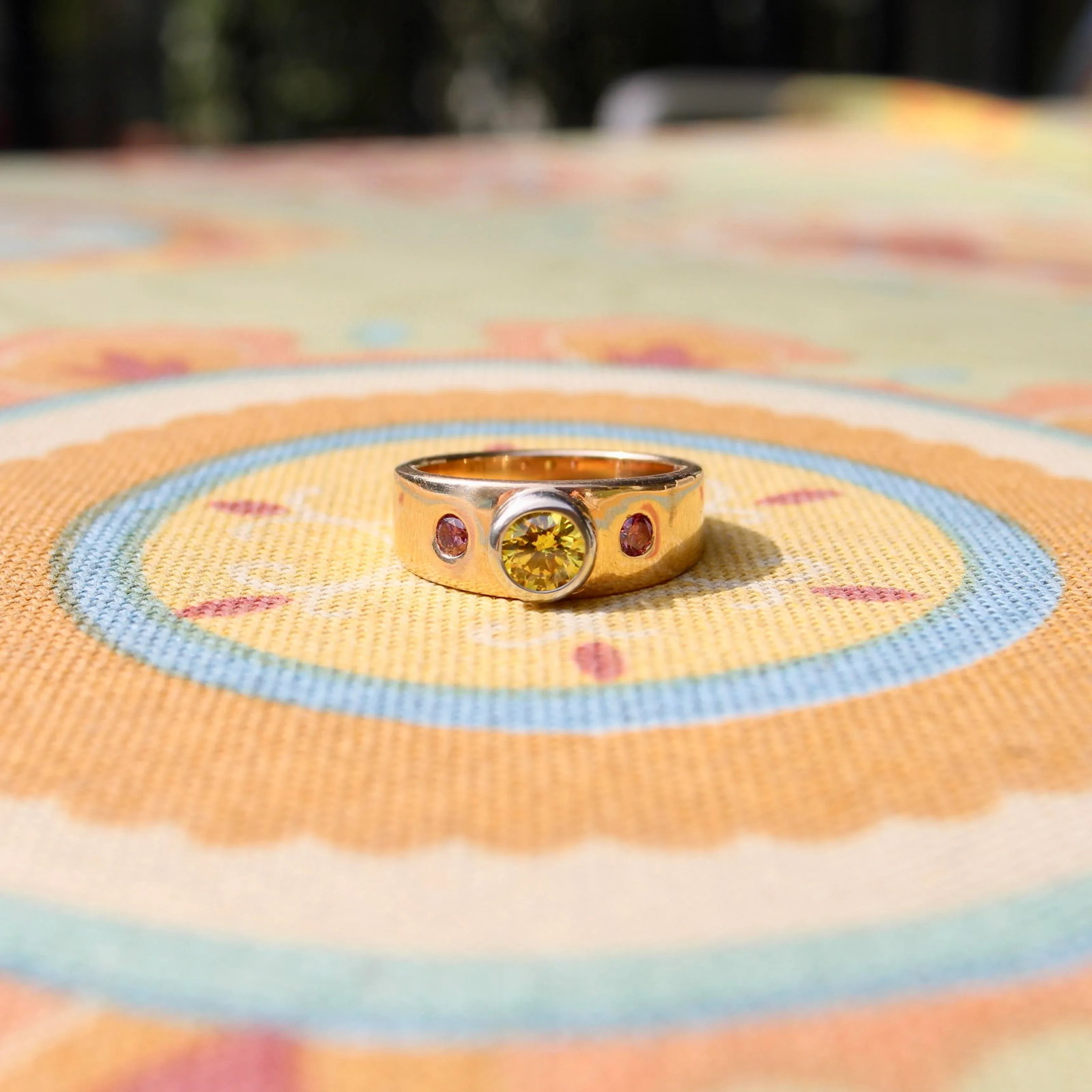 Mwm Goldsmithing 14k Gold Fancy Yellow and Pink Diamond Ring Size 6 - 10