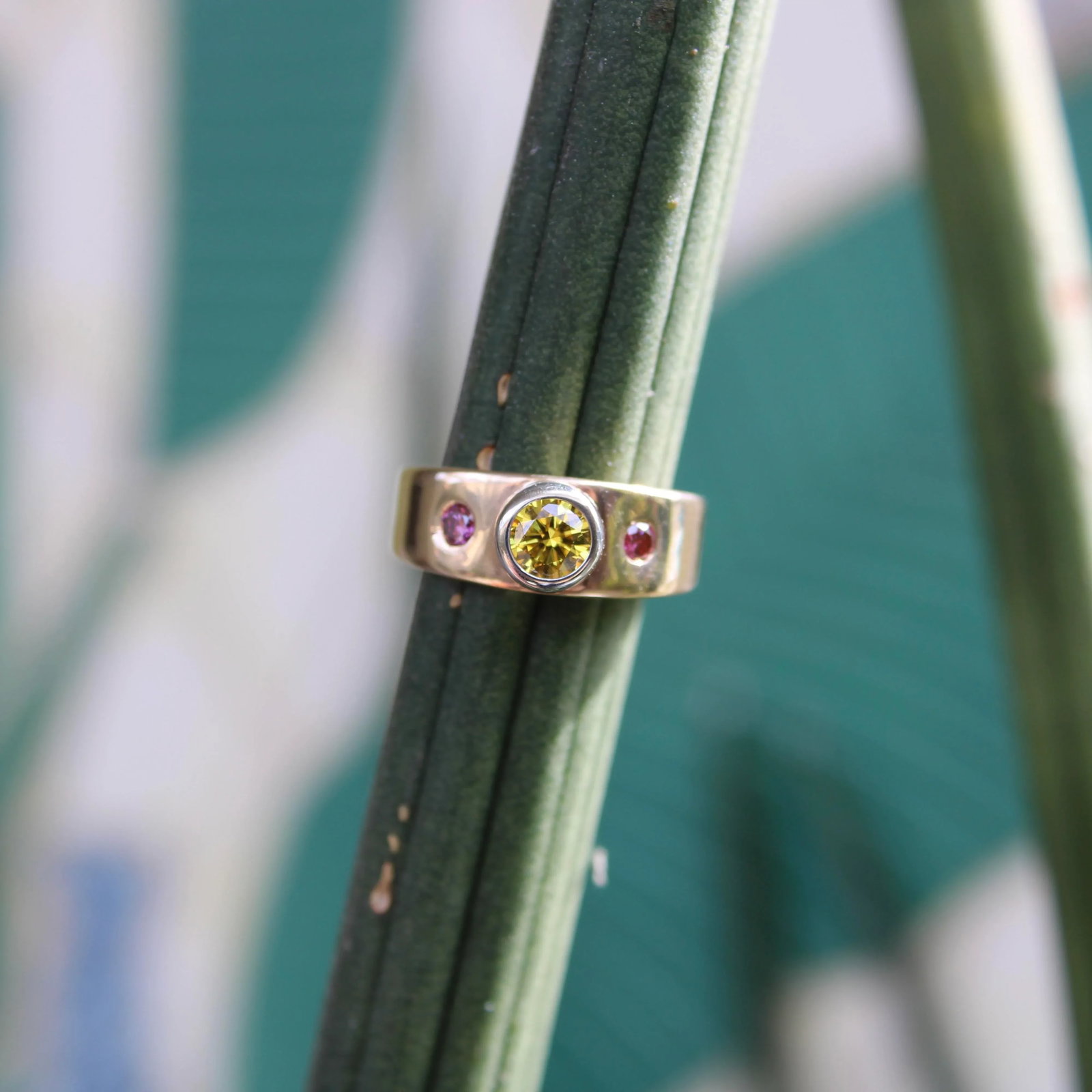 Mwm Goldsmithing 14k Gold Fancy Yellow and Pink Diamond Ring Size 6 - 9