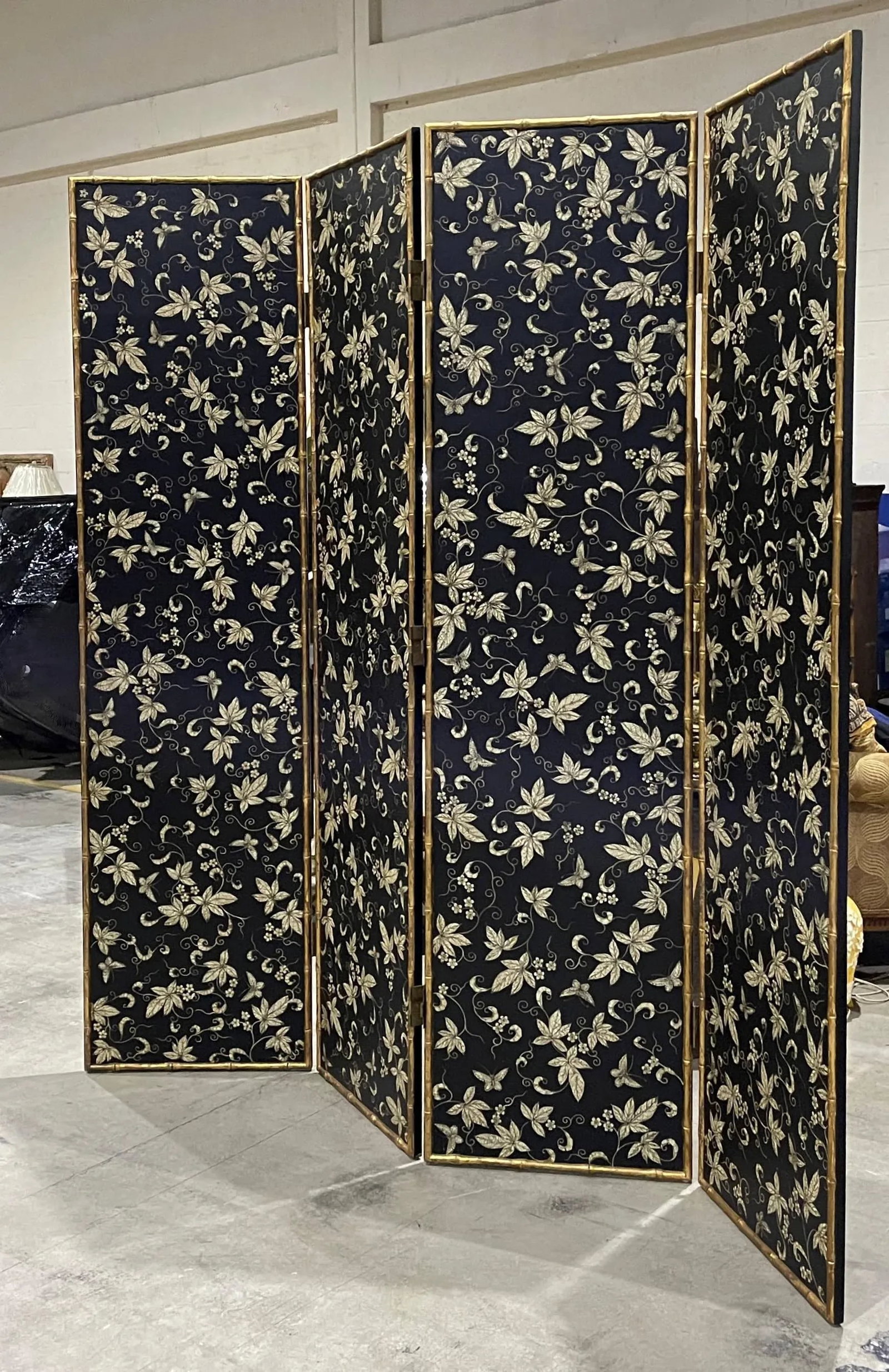 Vintage Chinoiserie Gilt Faux Bamboo Decoupage Room Divider - 2