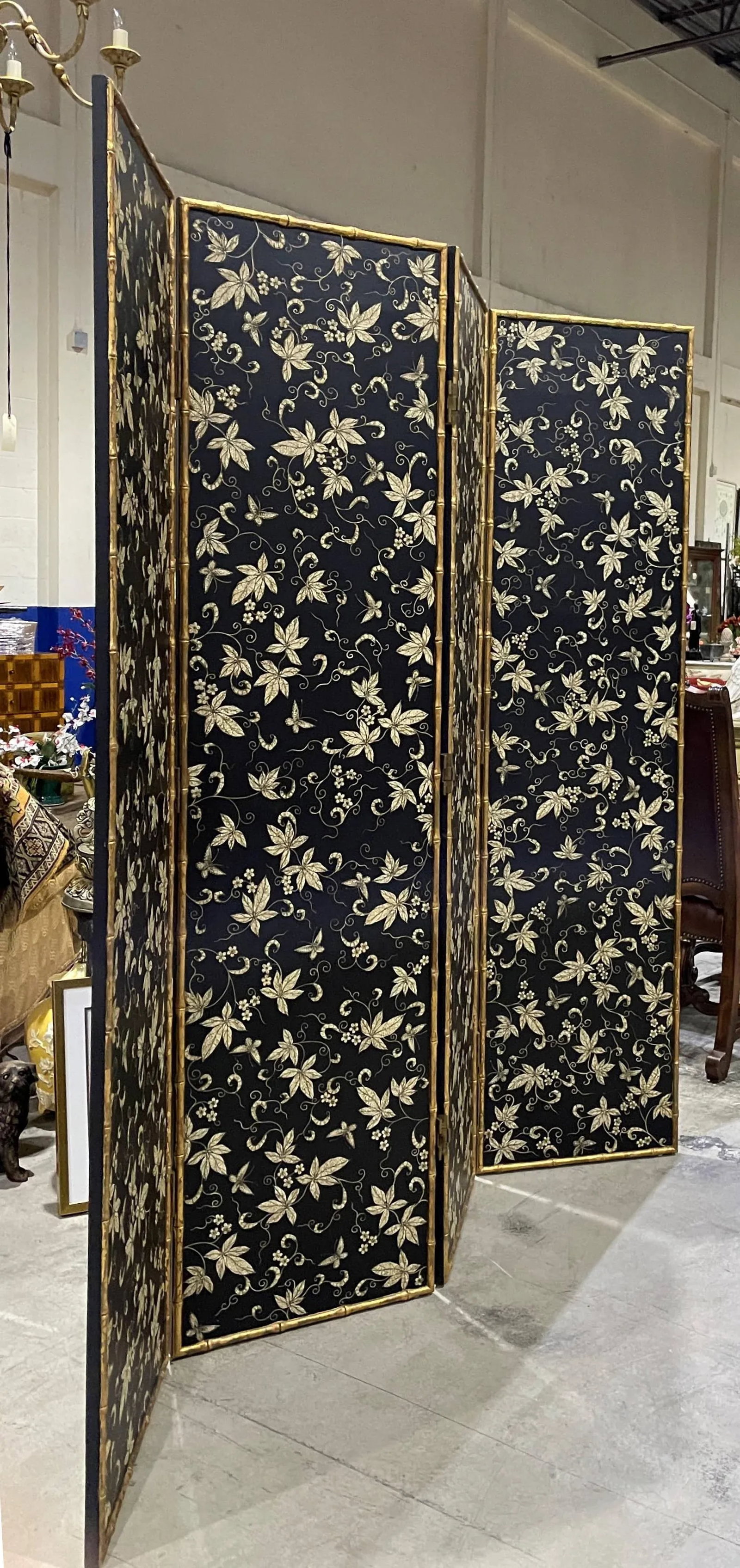 Vintage Chinoiserie Gilt Faux Bamboo Decoupage Room Divider - 3